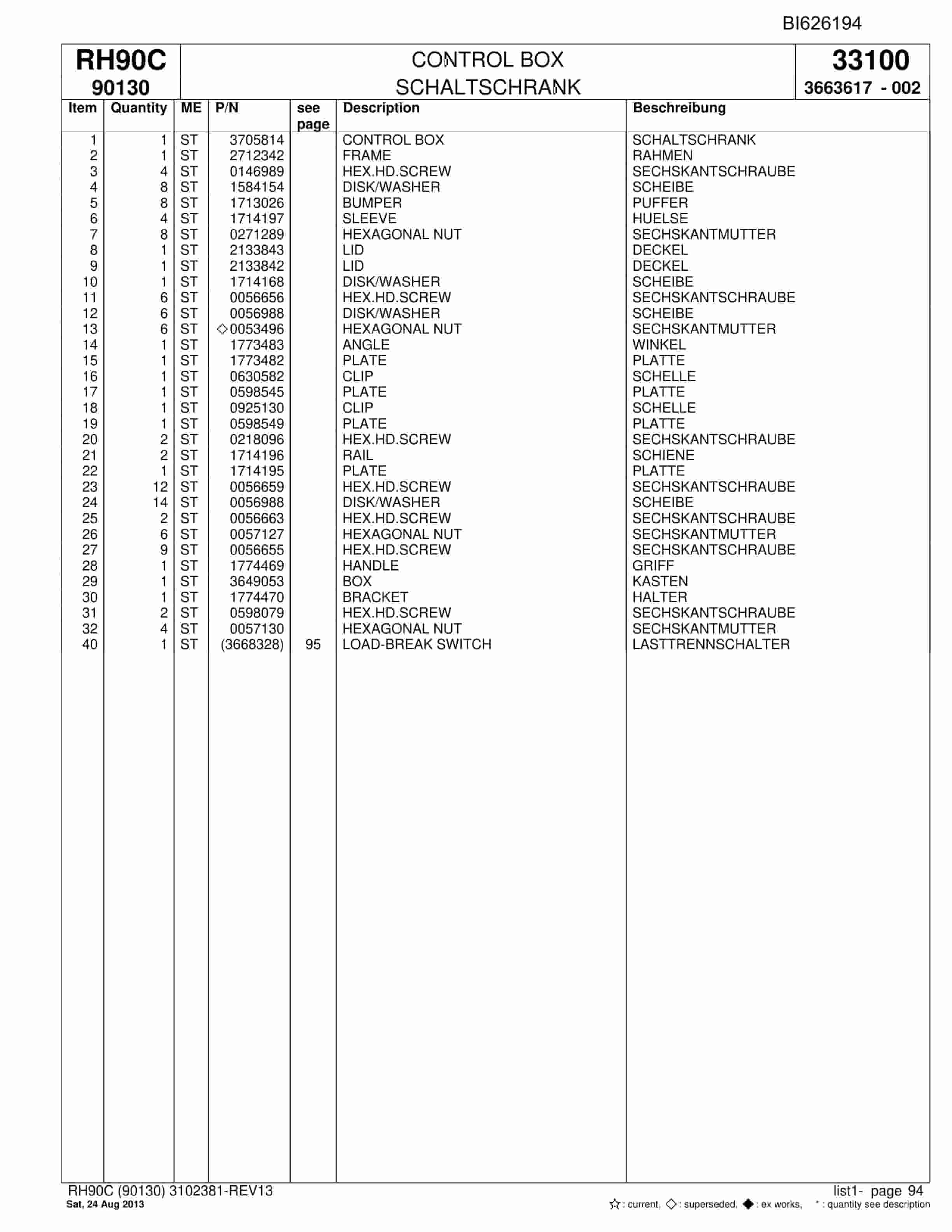 Bucyrus RH90C Hydraulic Excavator Parts Catalog BI626194-4