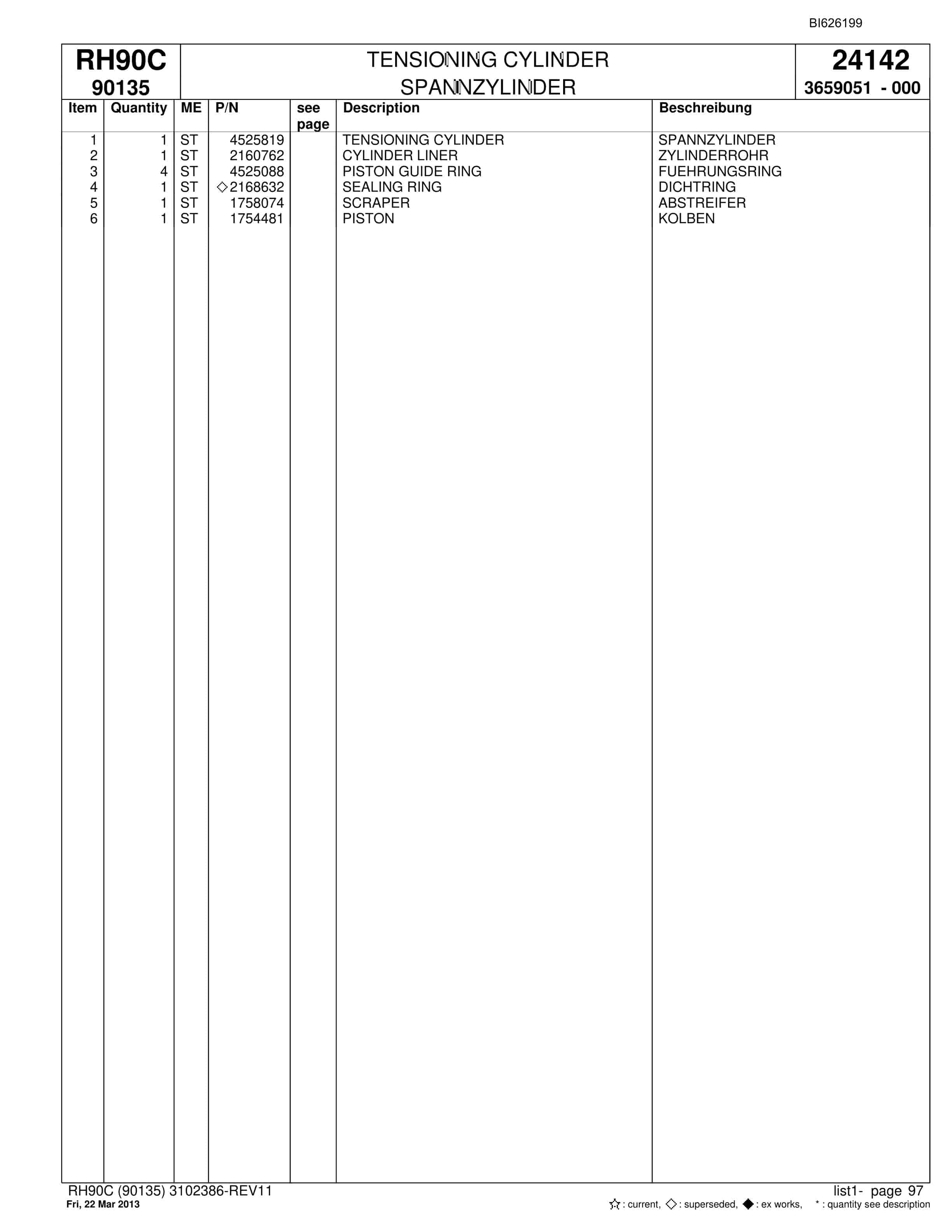 Bucyrus RH90C Hydraulic Excavator Parts Catalog BI626199-3