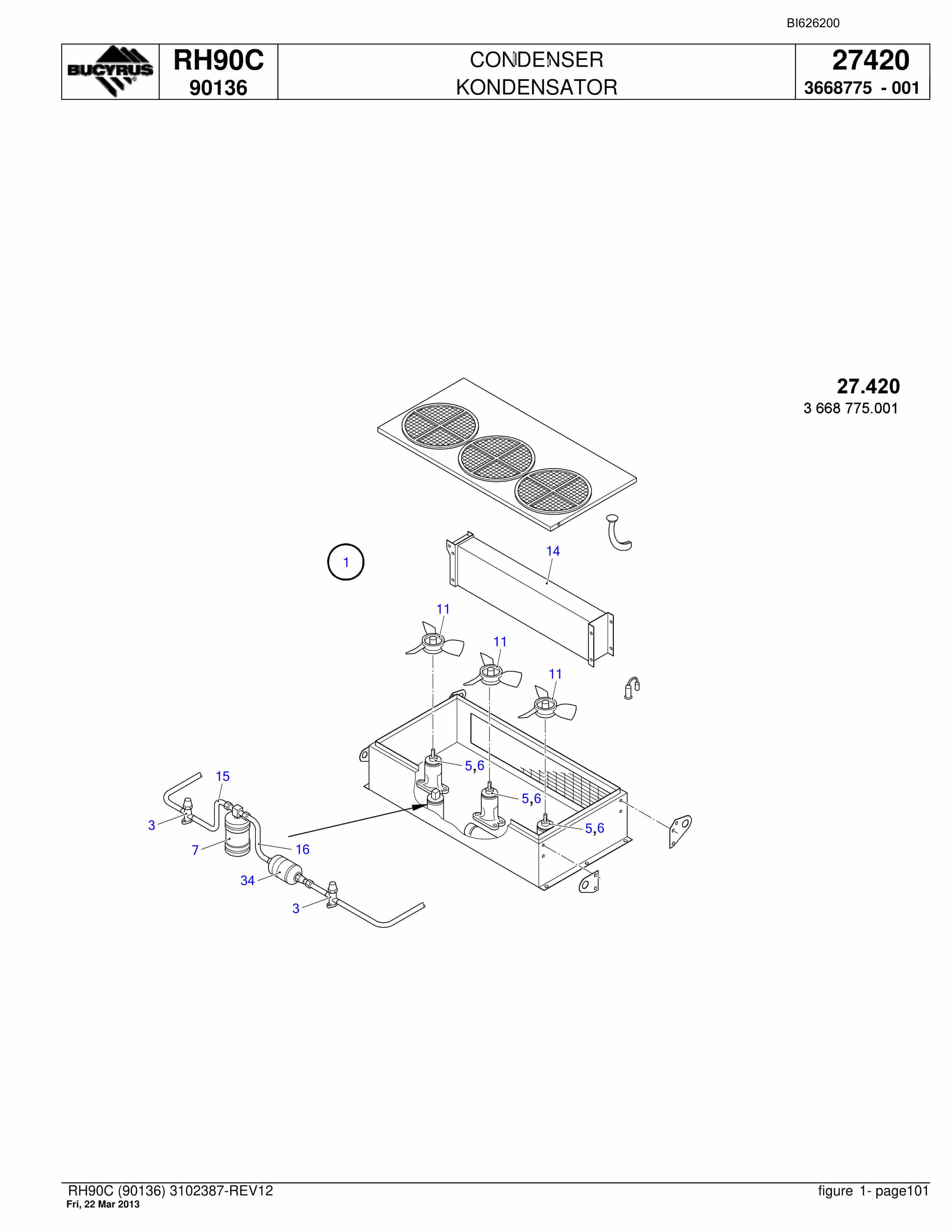 Bucyrus RH90C Hydraulic Excavator Parts Catalog BI626200-3