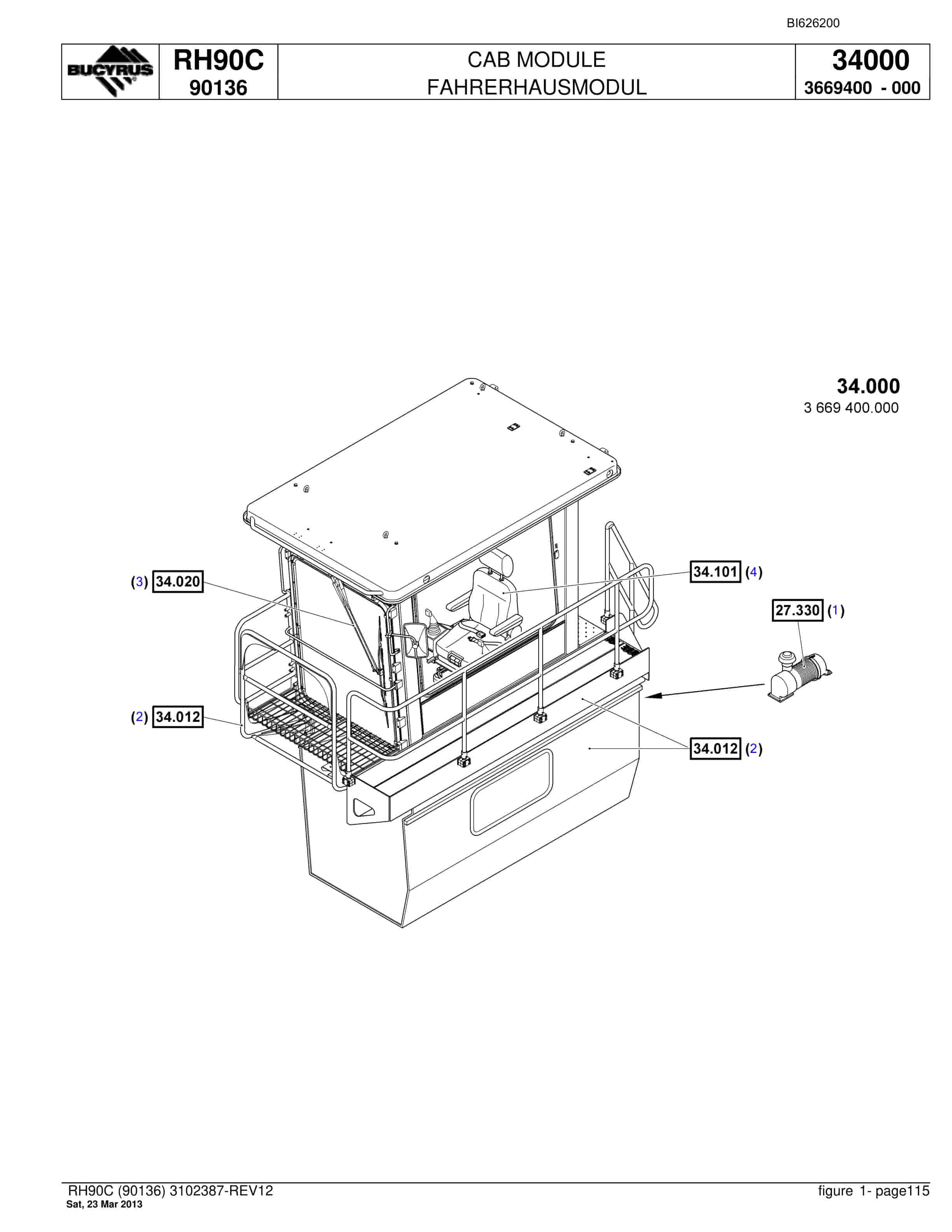 Bucyrus RH90C Hydraulic Excavator Parts Catalog BI626200-4