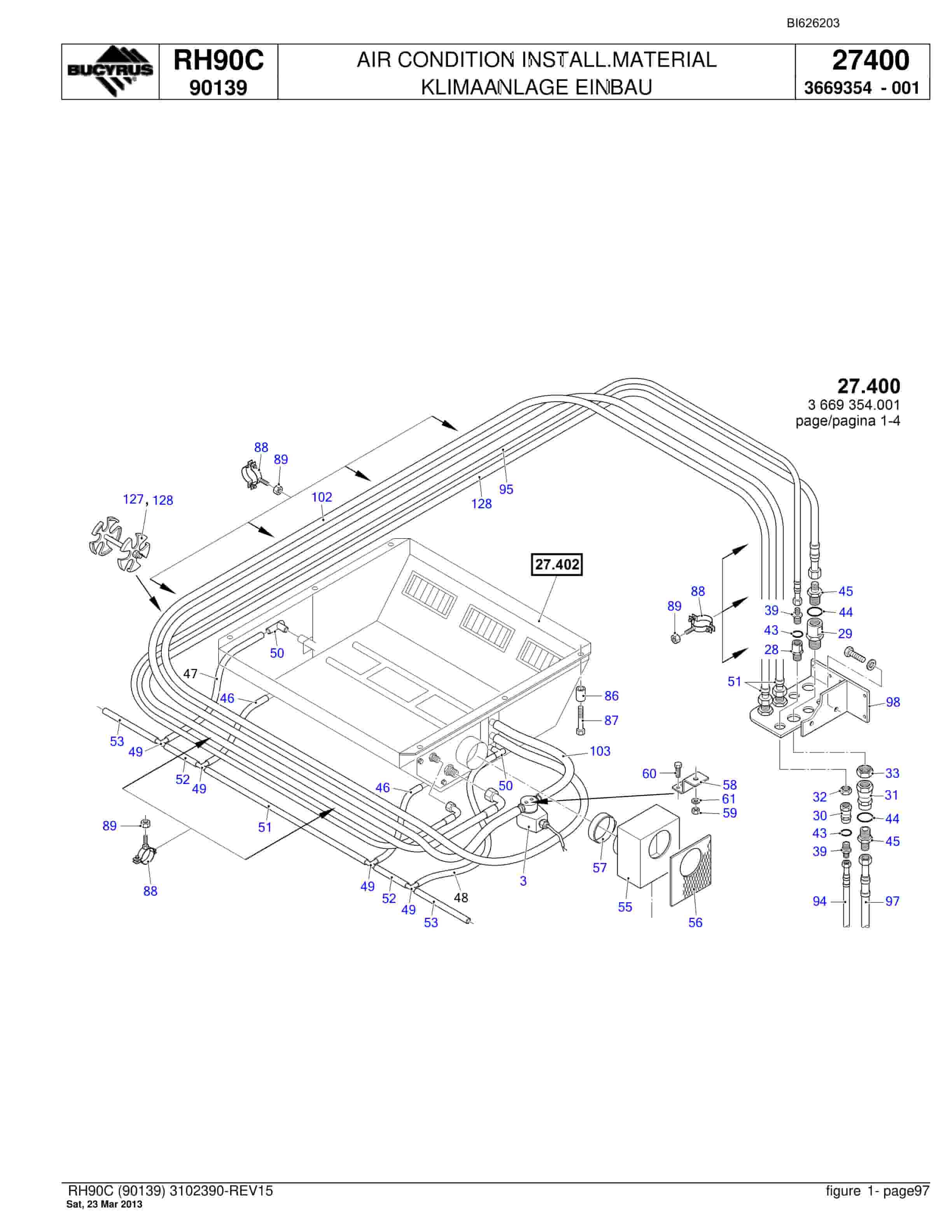 Bucyrus RH90C Hydraulic Excavator Parts Catalog BI626203-3