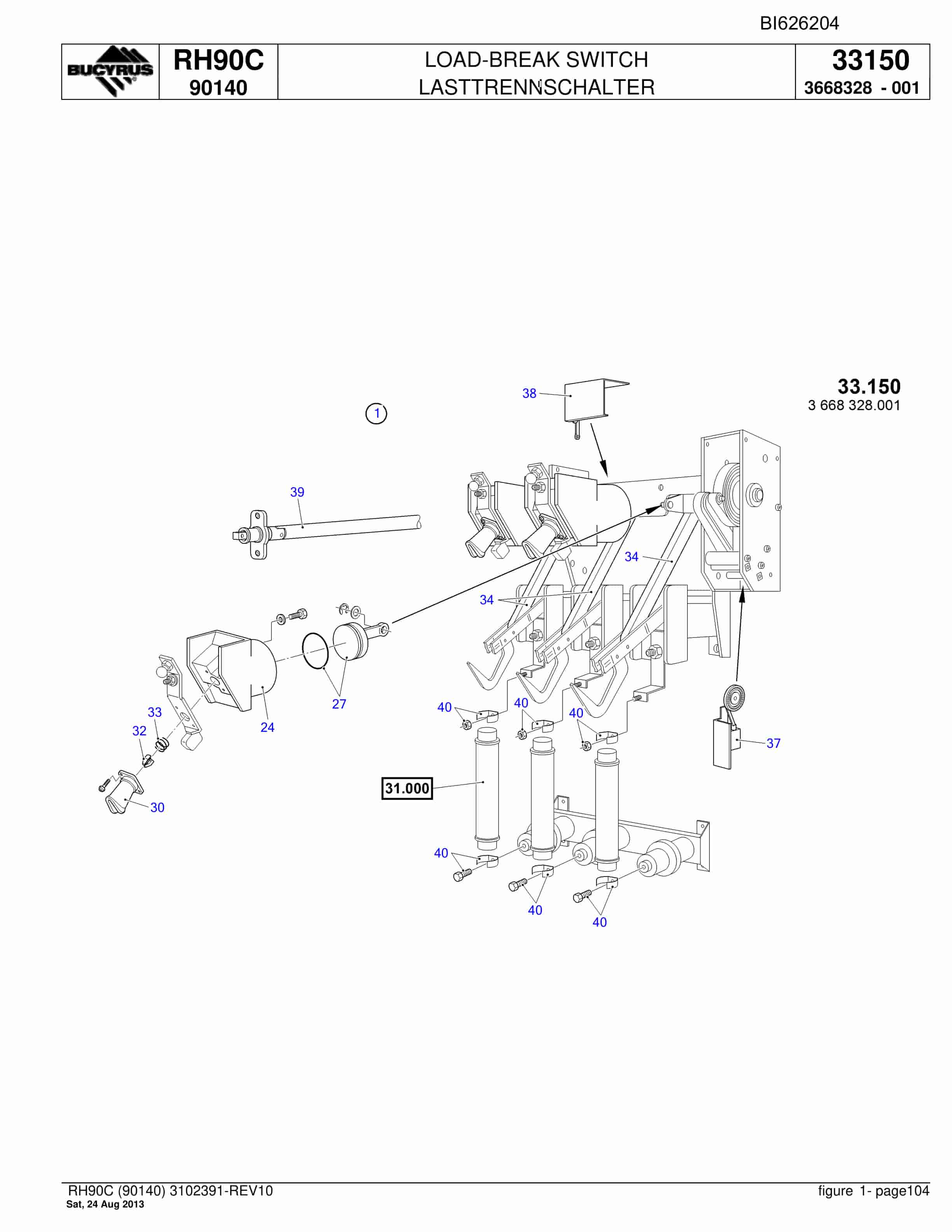 Bucyrus RH90C Hydraulic Excavator Parts Catalog BI626204-4
