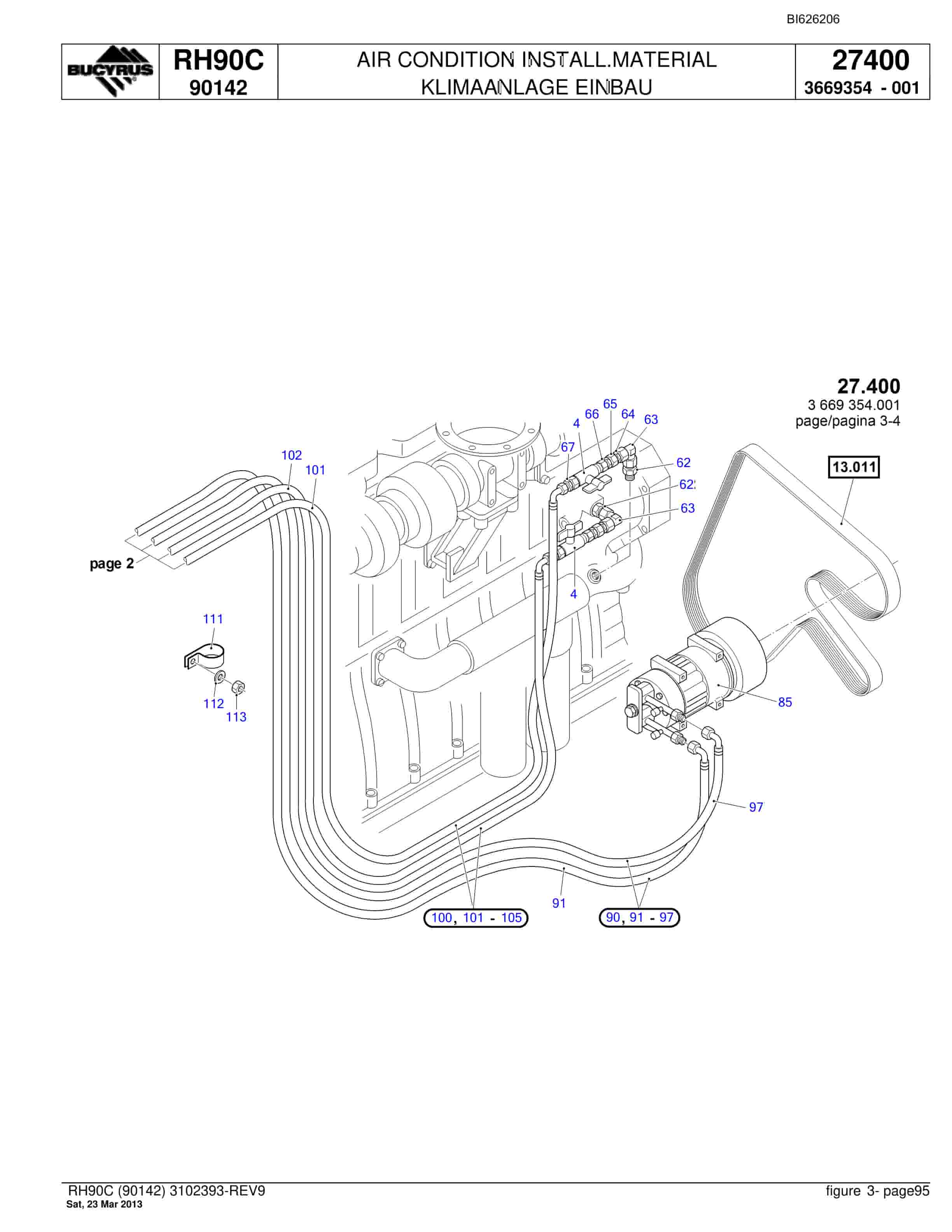 Bucyrus RH90C Hydraulic Excavator Parts Catalog BI626206-3