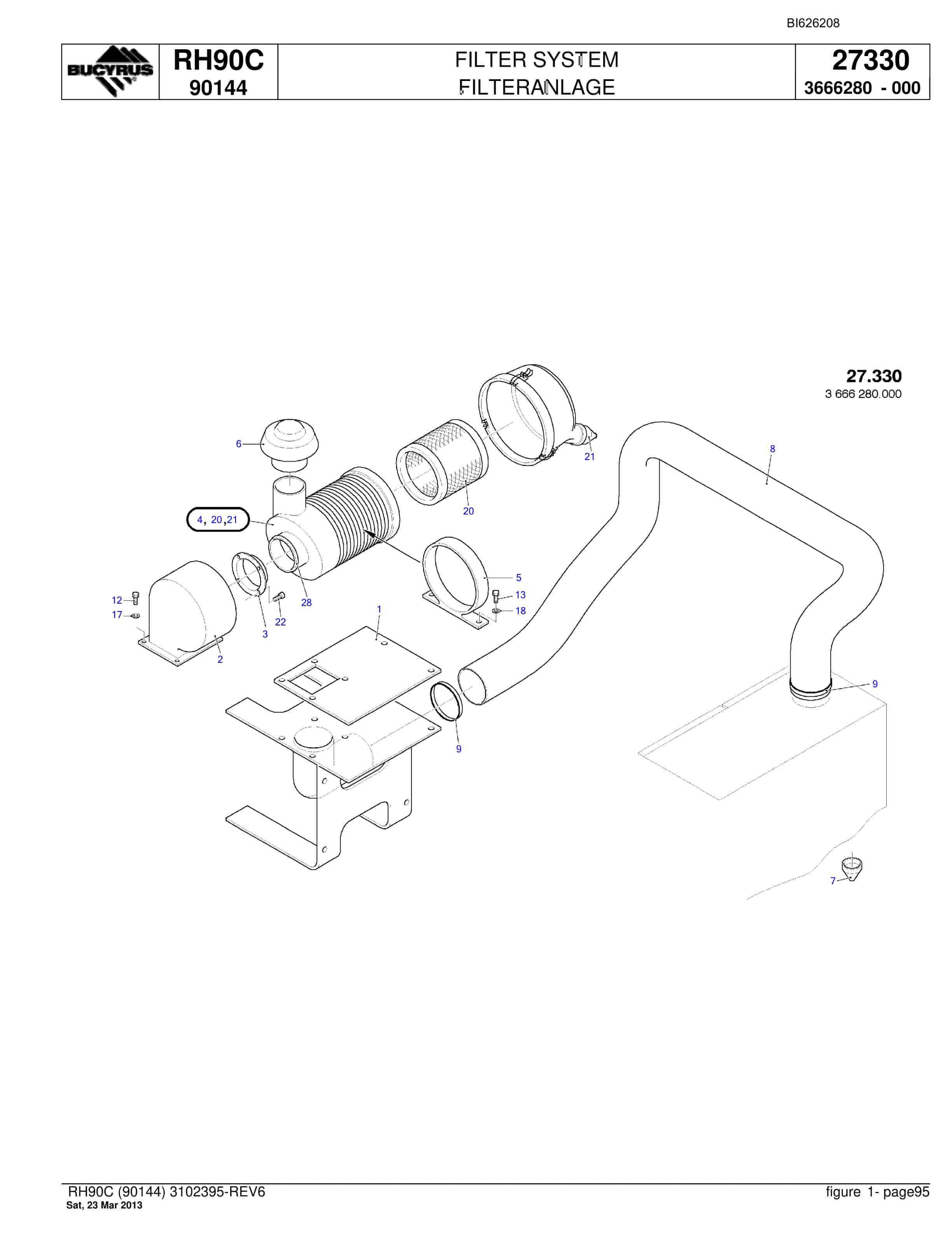 Bucyrus RH90C Hydraulic Excavator Parts Catalog BI626208-3