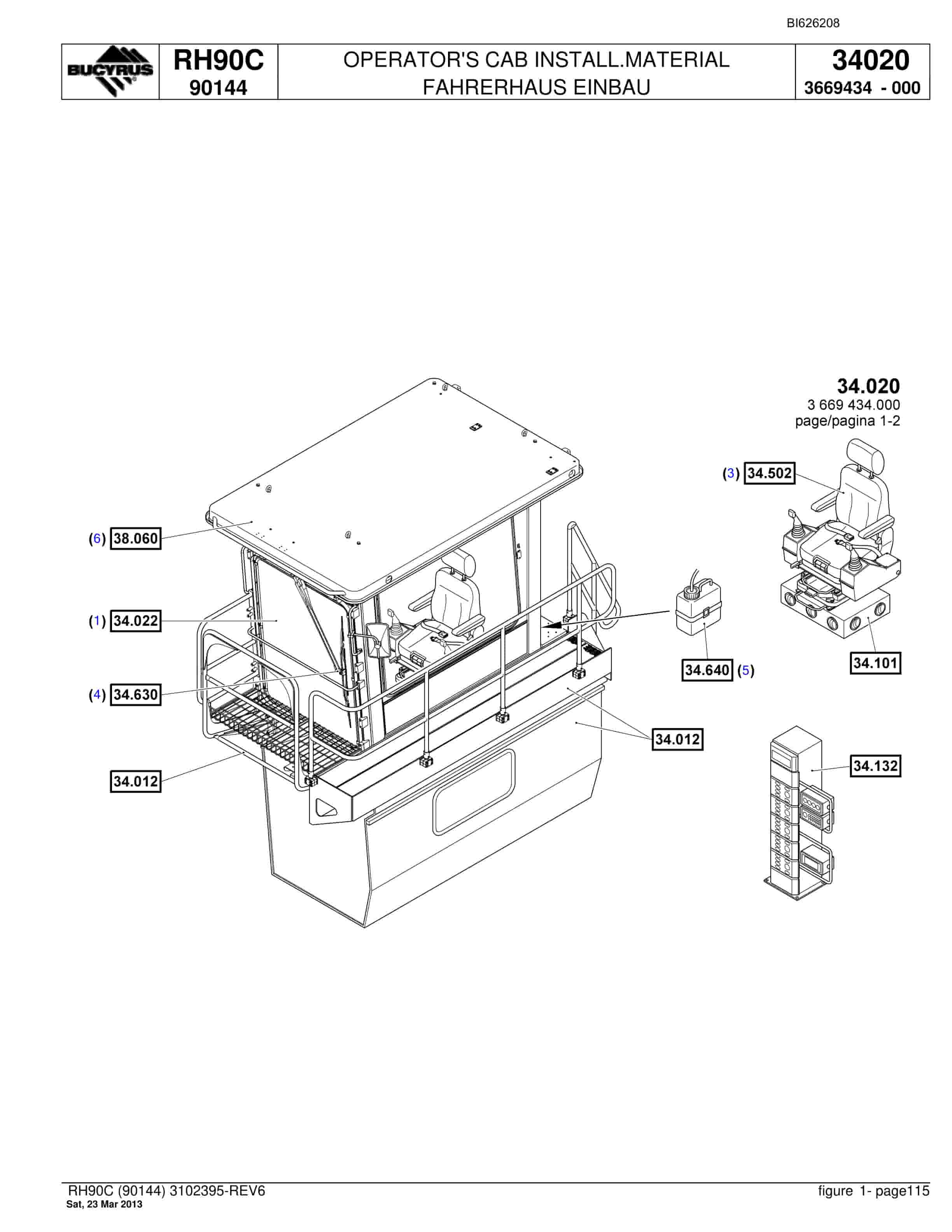Bucyrus RH90C Hydraulic Excavator Parts Catalog BI626208-5