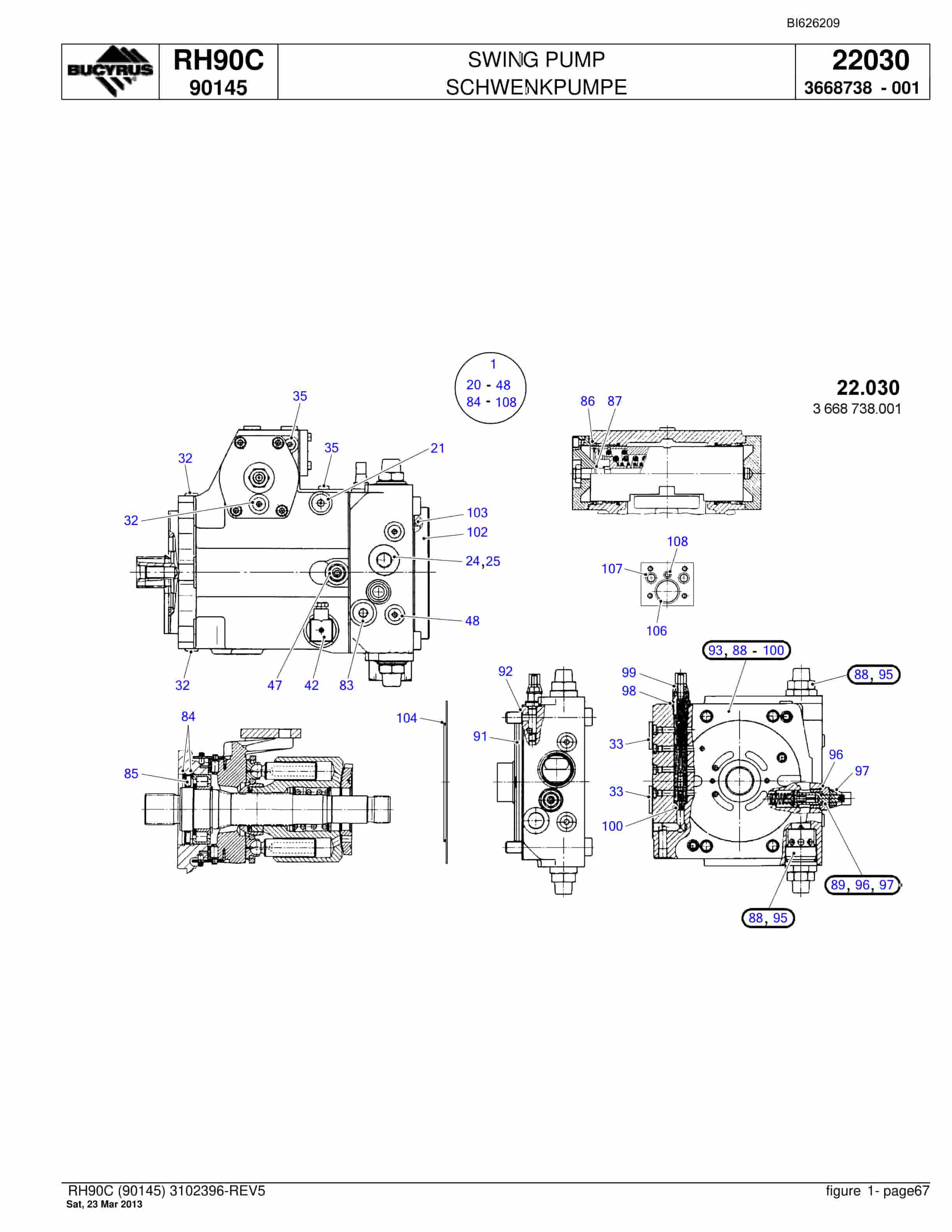 Bucyrus RH90C Hydraulic Excavator Parts Catalog BI626209-2