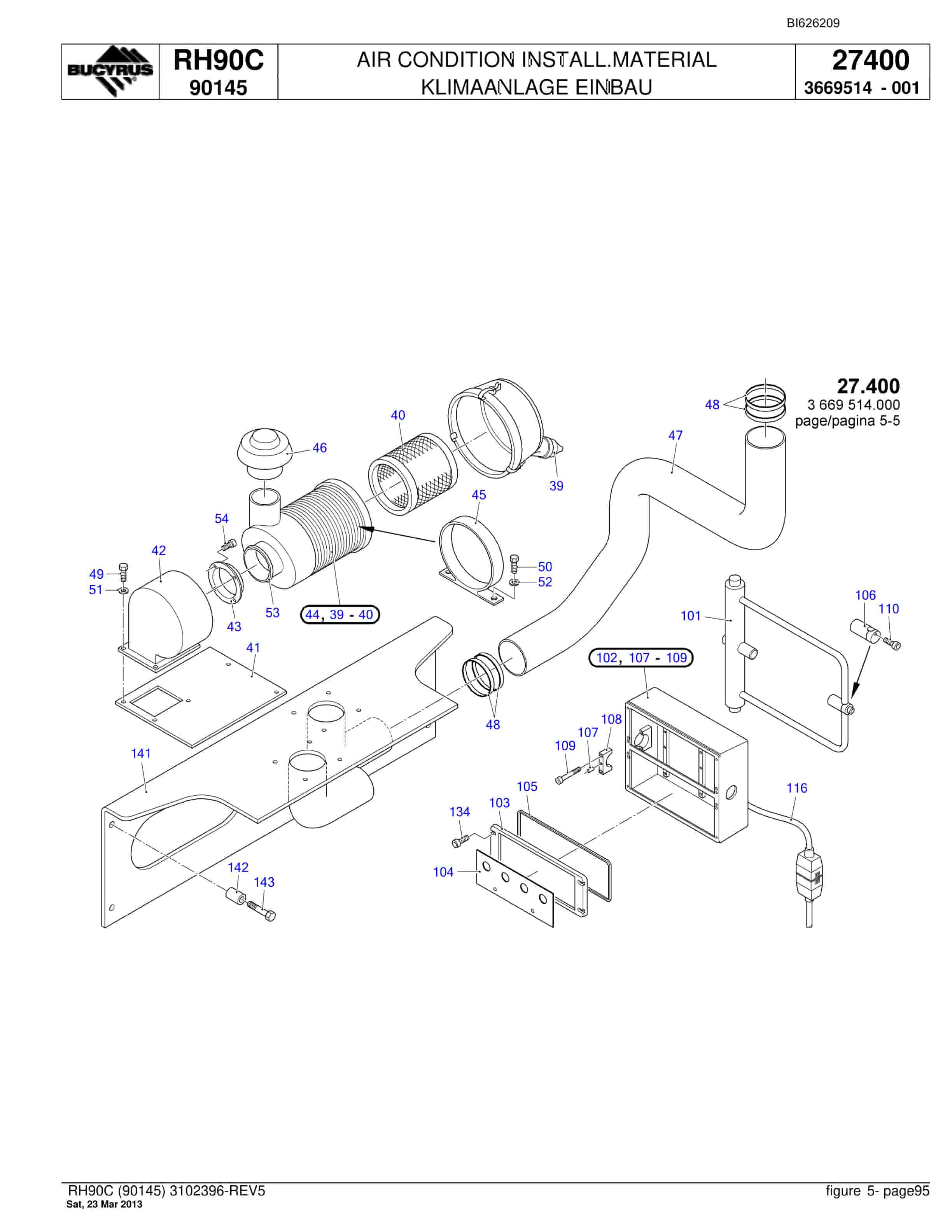 Bucyrus RH90C Hydraulic Excavator Parts Catalog BI626209-3