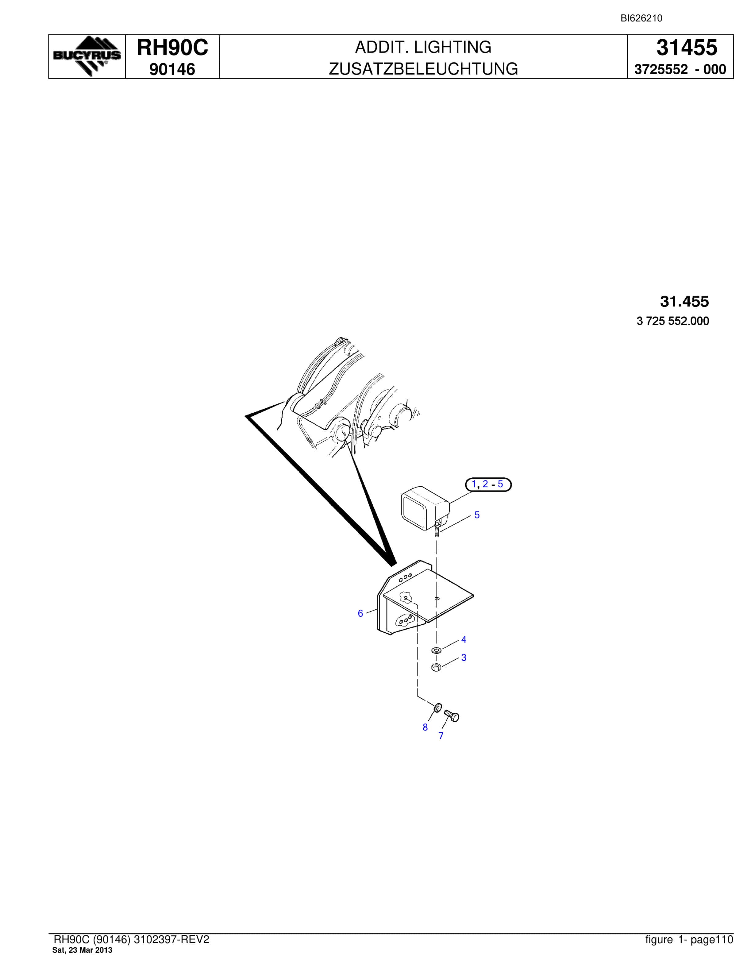 Bucyrus RH90C Hydraulic Excavator Parts Catalog BI626210-4