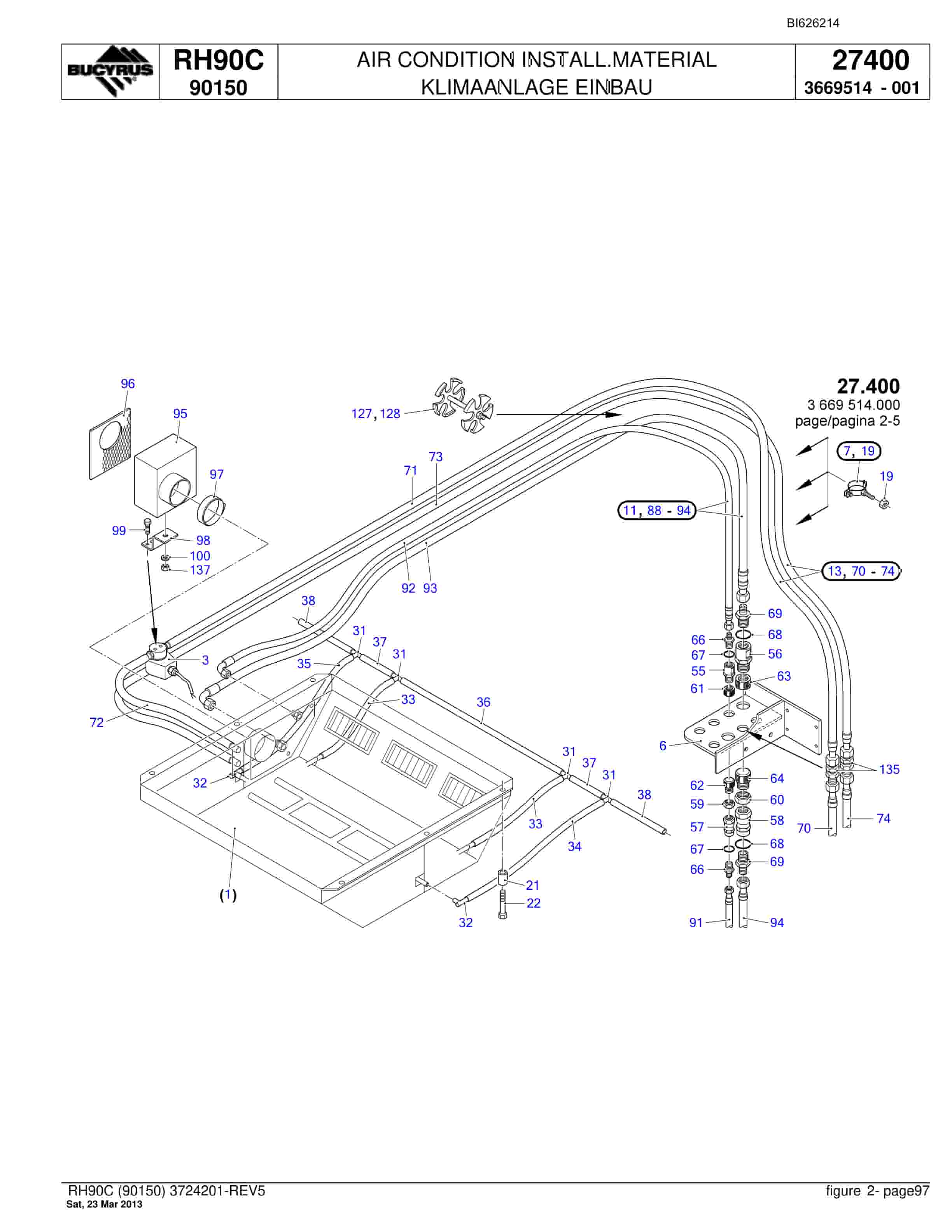 Bucyrus RH90C Hydraulic Excavator Parts Catalog BI626214-3