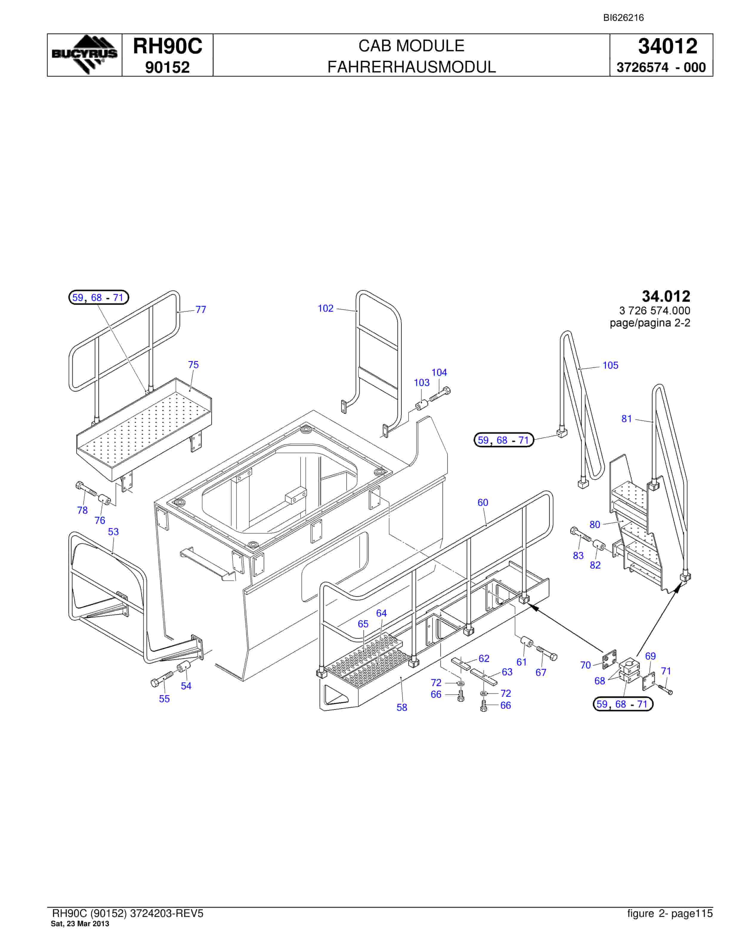 Bucyrus RH90C Hydraulic Excavator Parts Catalog BI626216-5