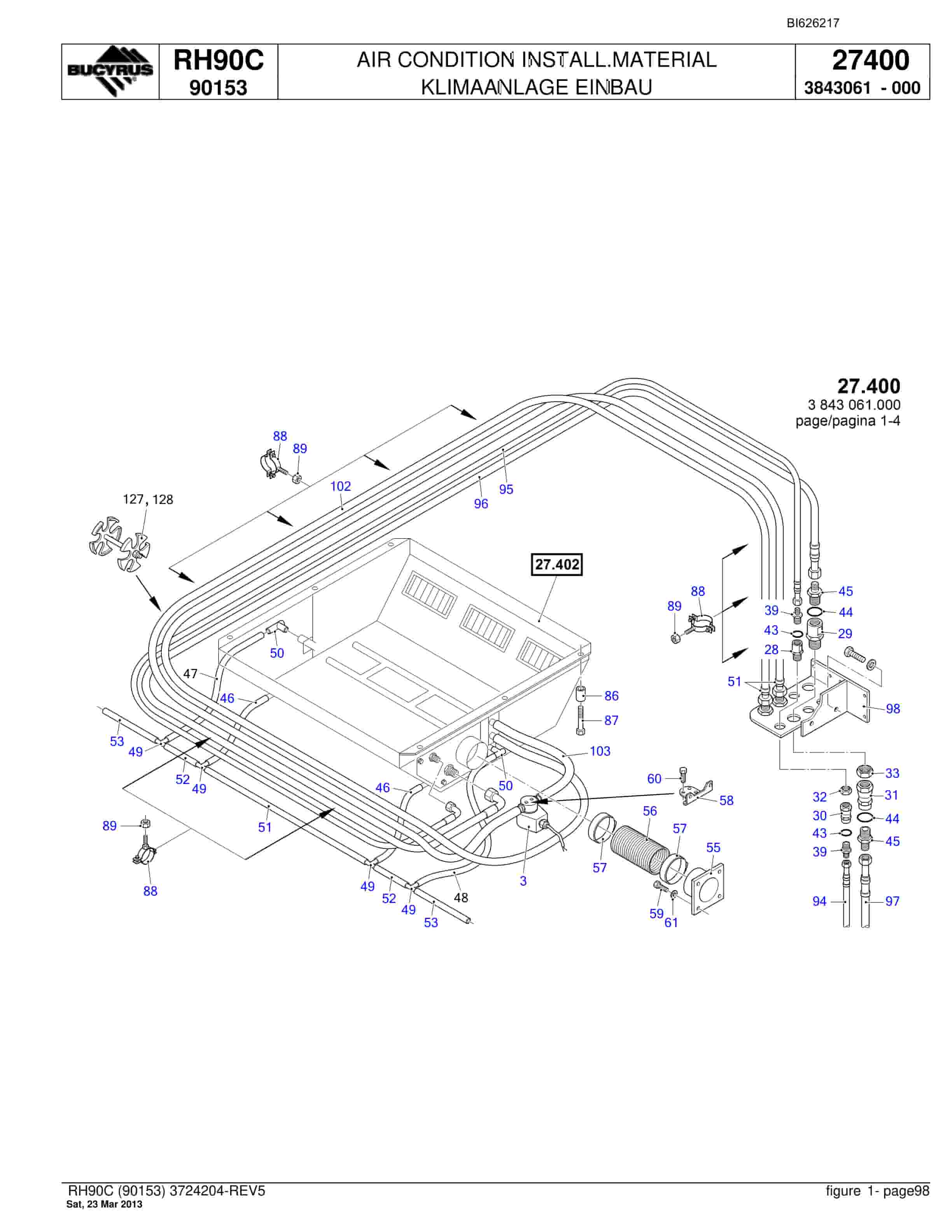 Bucyrus RH90C Hydraulic Excavator Parts Catalog BI626217-3