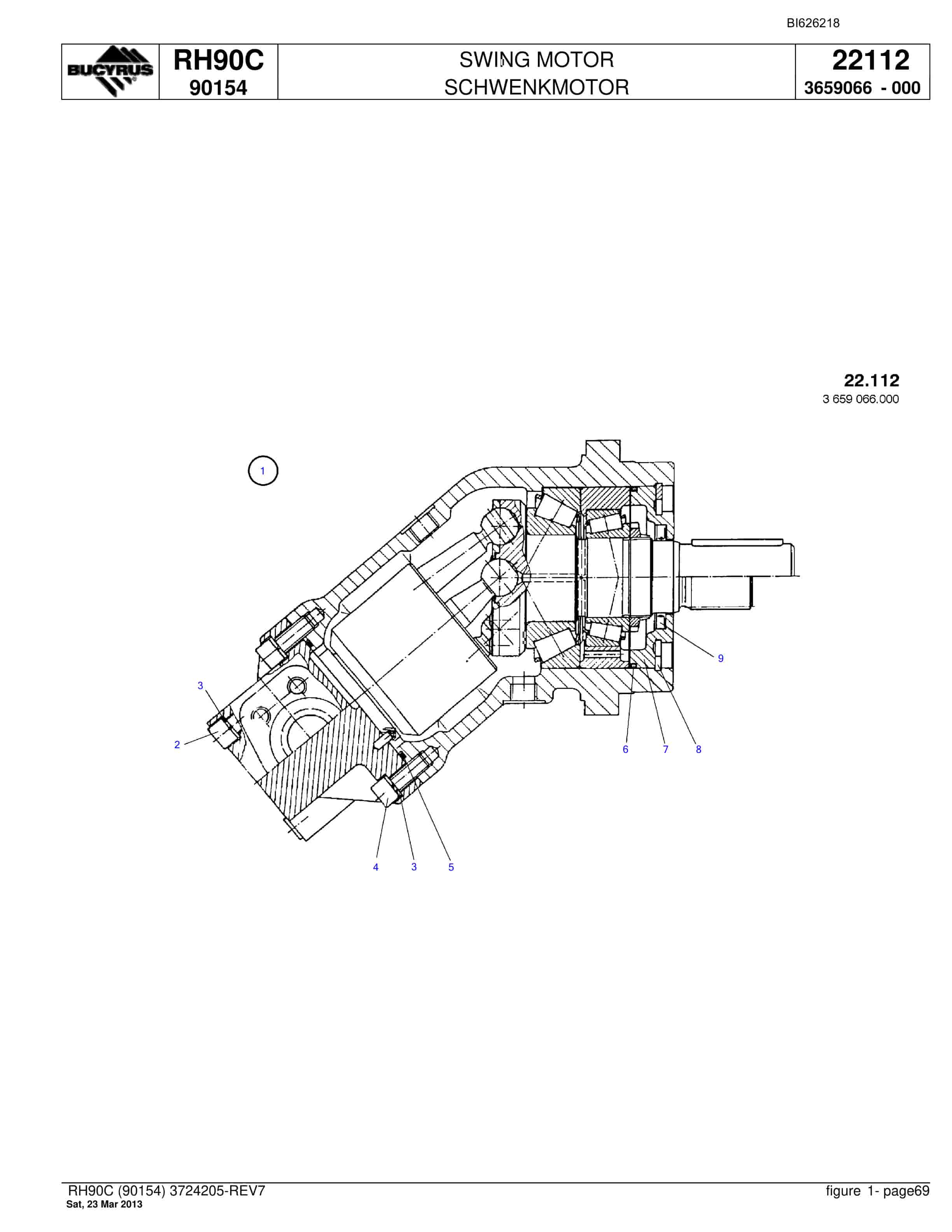 Bucyrus RH90C Hydraulic Excavator Parts Catalog BI626218-2