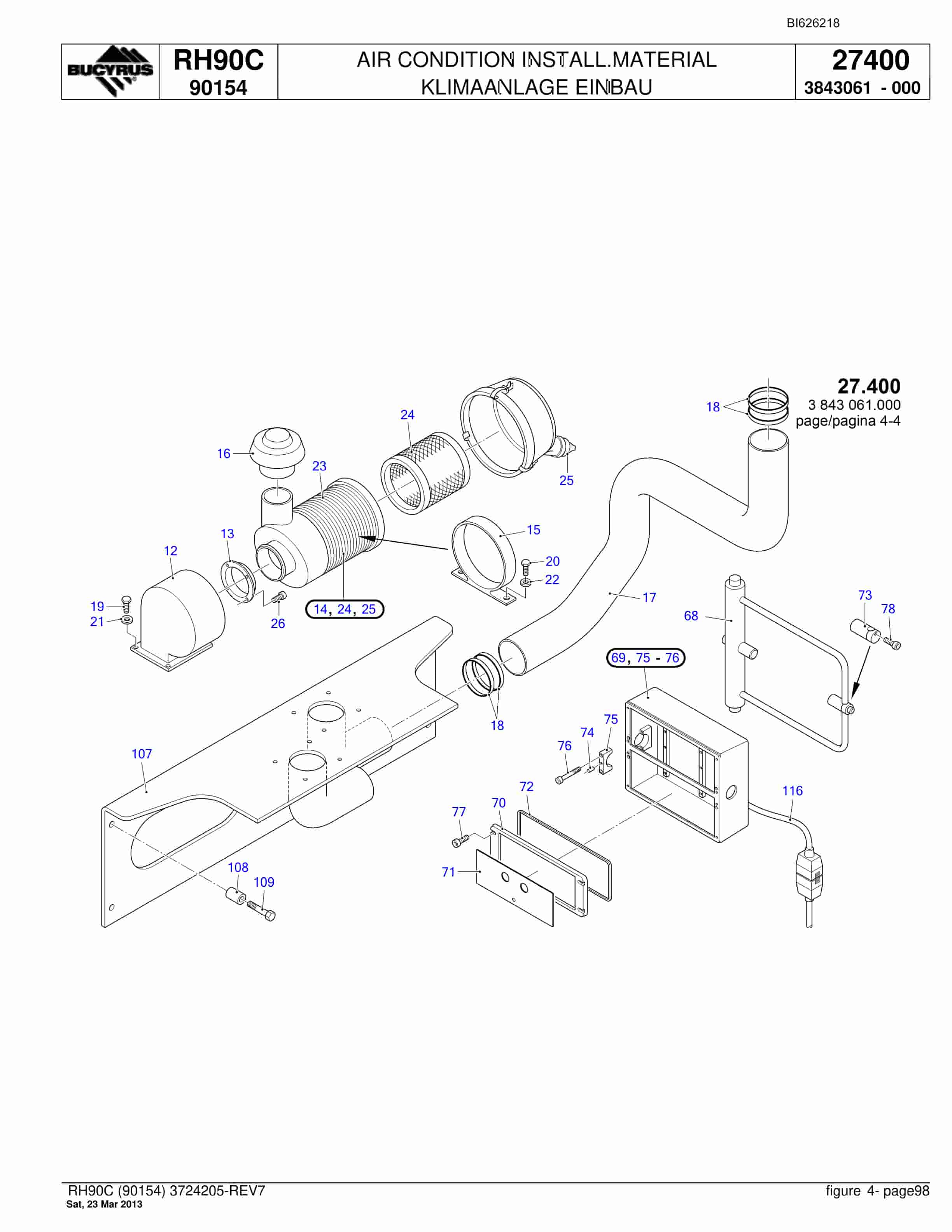 Bucyrus RH90C Hydraulic Excavator Parts Catalog BI626218-3