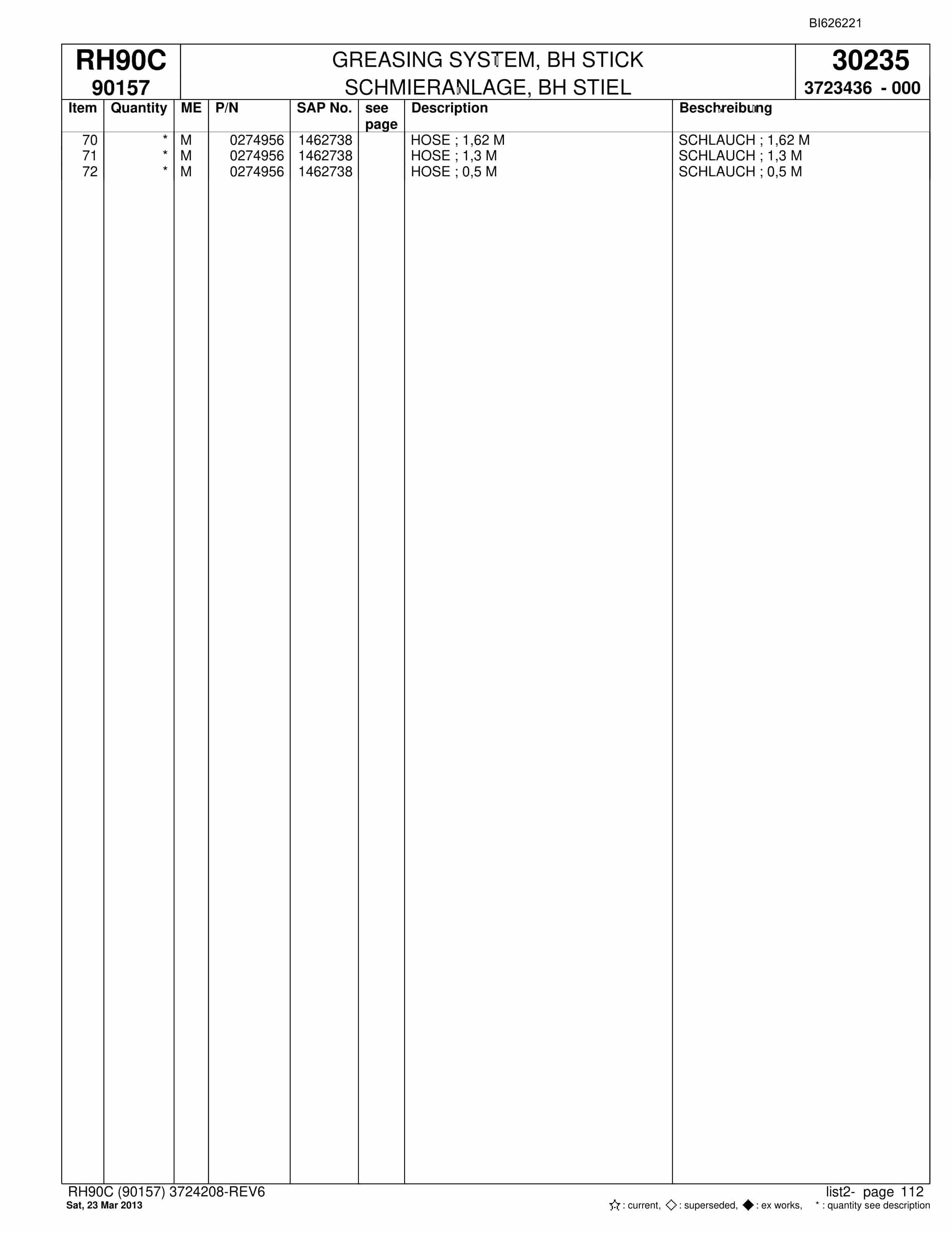 Bucyrus RH90C Hydraulic Excavator Parts Catalog BI626221-4