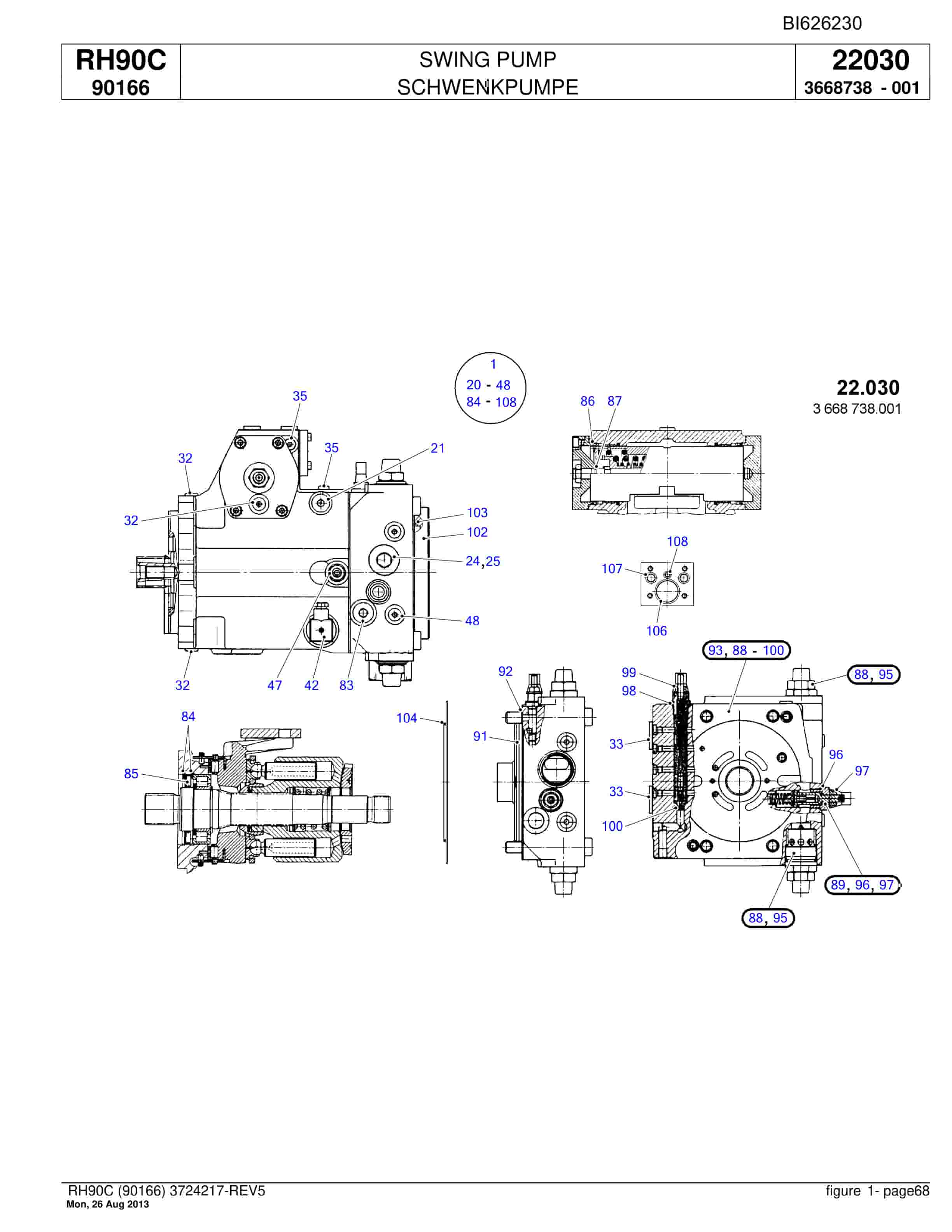 Bucyrus RH90C Hydraulic Excavator Parts Catalog BI626230-2