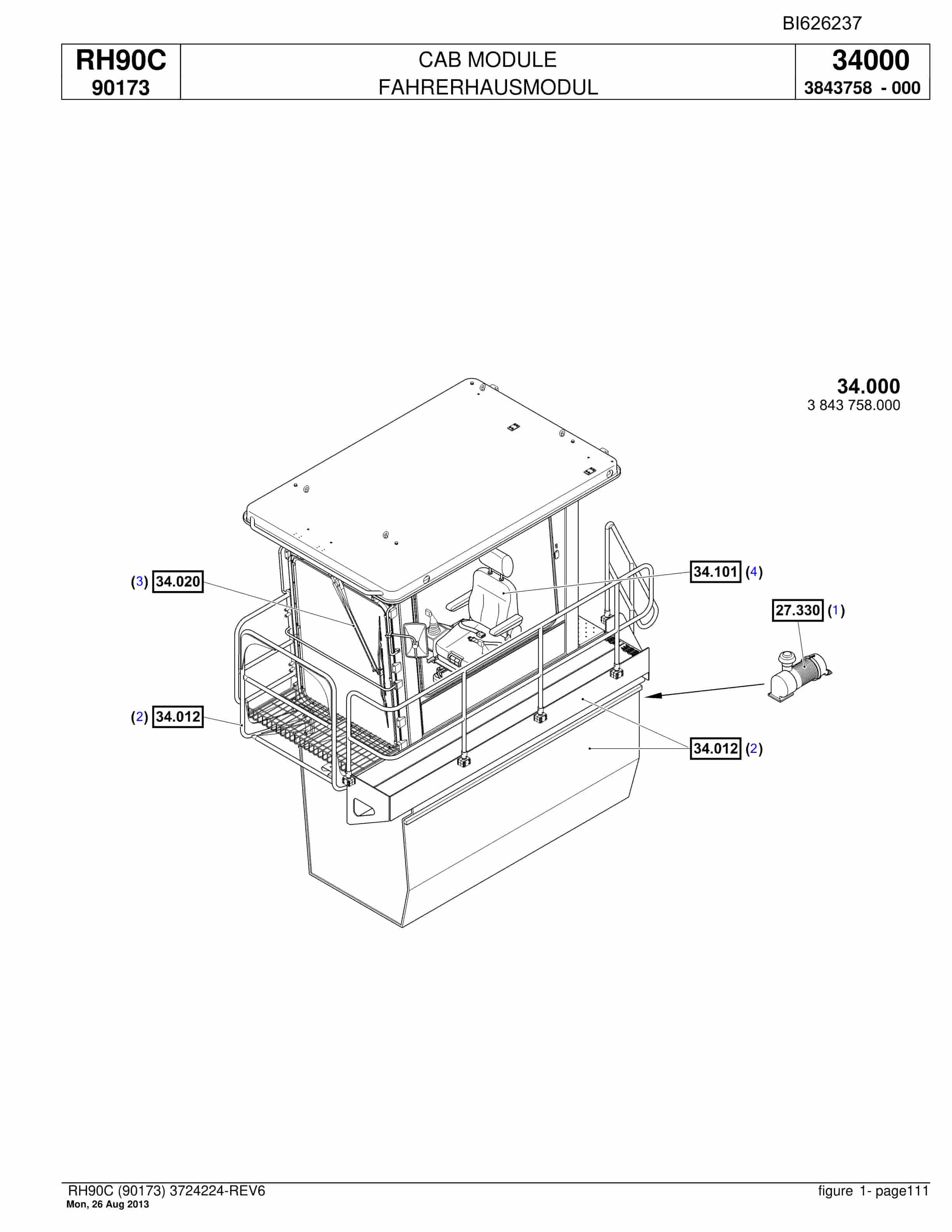 Bucyrus RH90C Hydraulic Excavator Parts Catalog BI626237-4