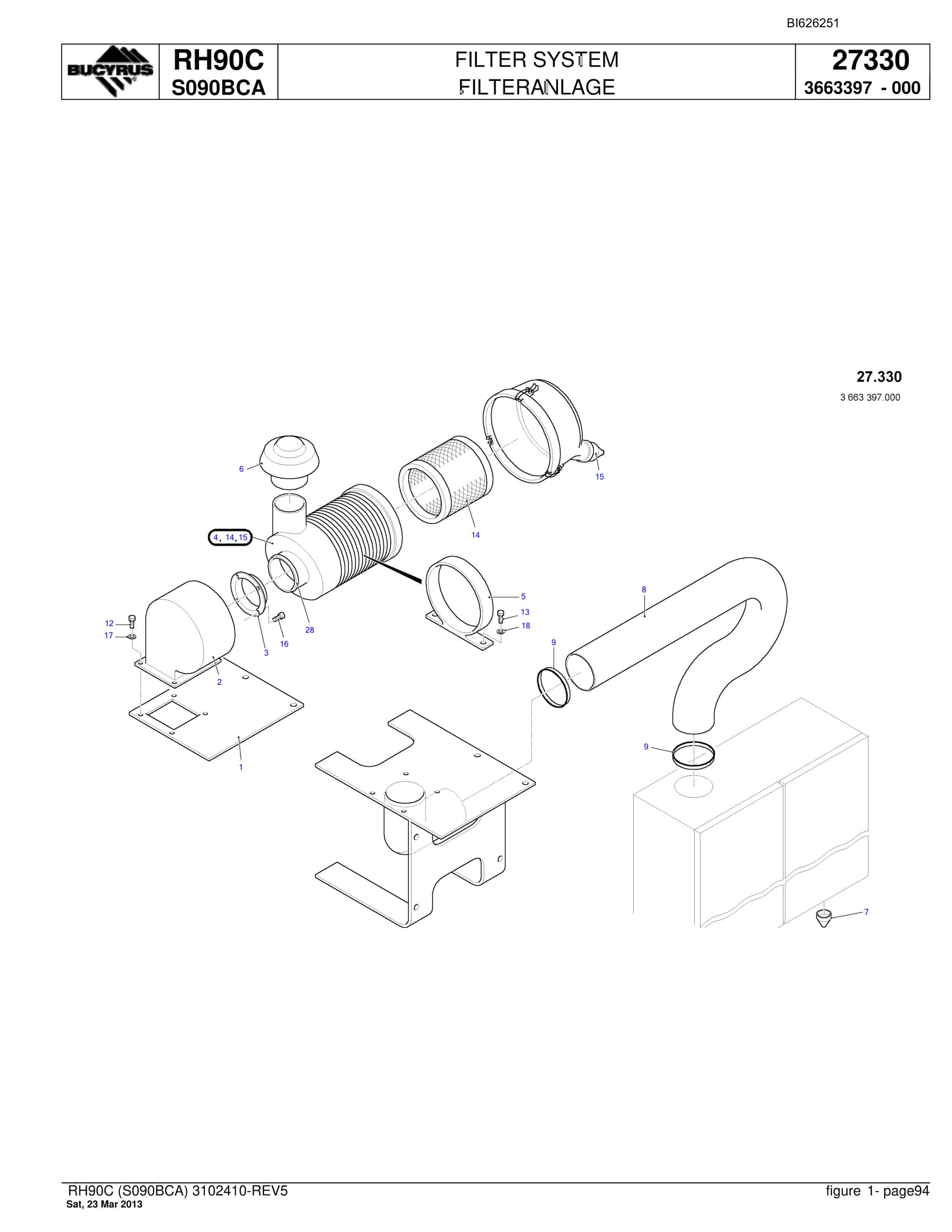 Bucyrus RH90C Hydraulic Excavator Parts Catalog BI626251-3