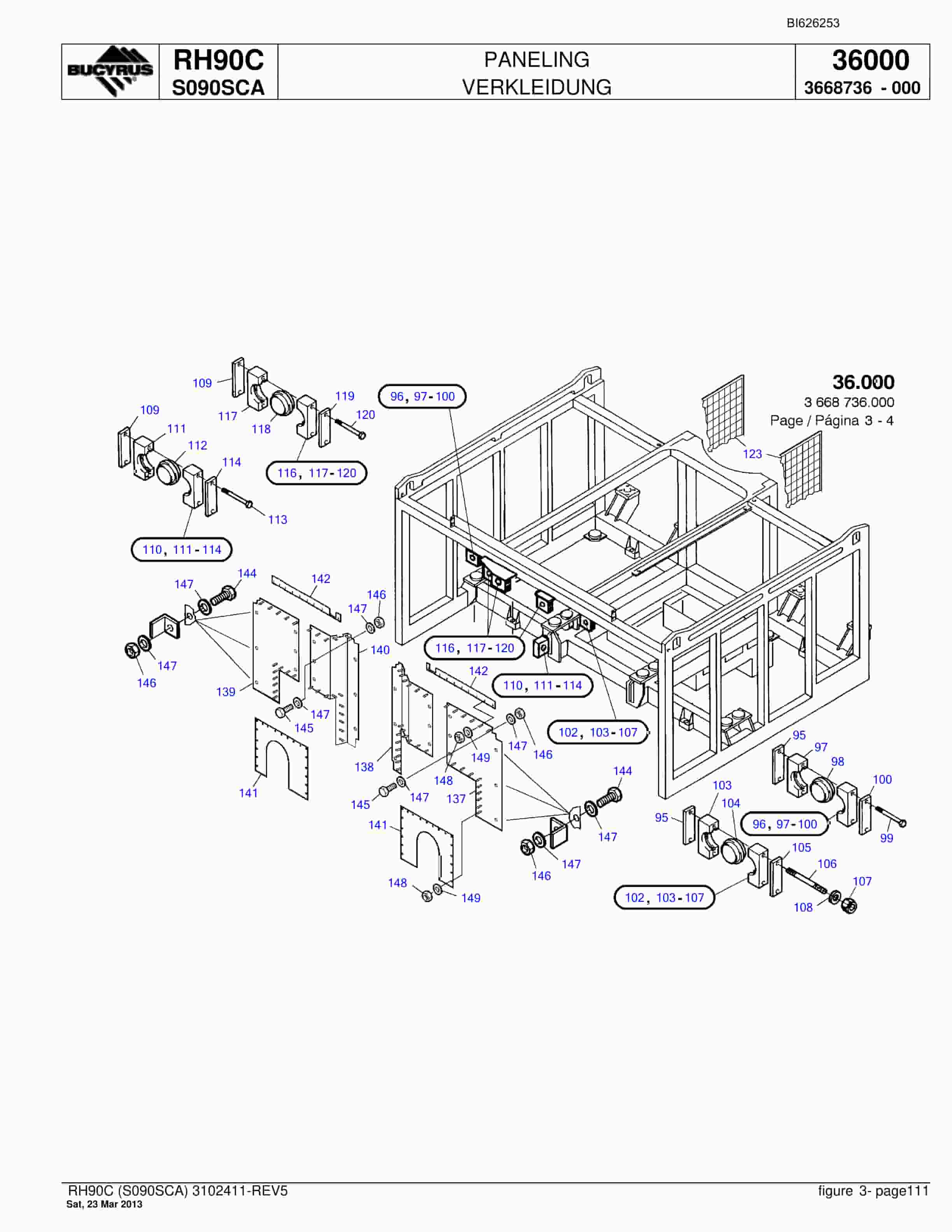 Bucyrus RH90C Hydraulic Excavator Parts Catalog BI626253-5