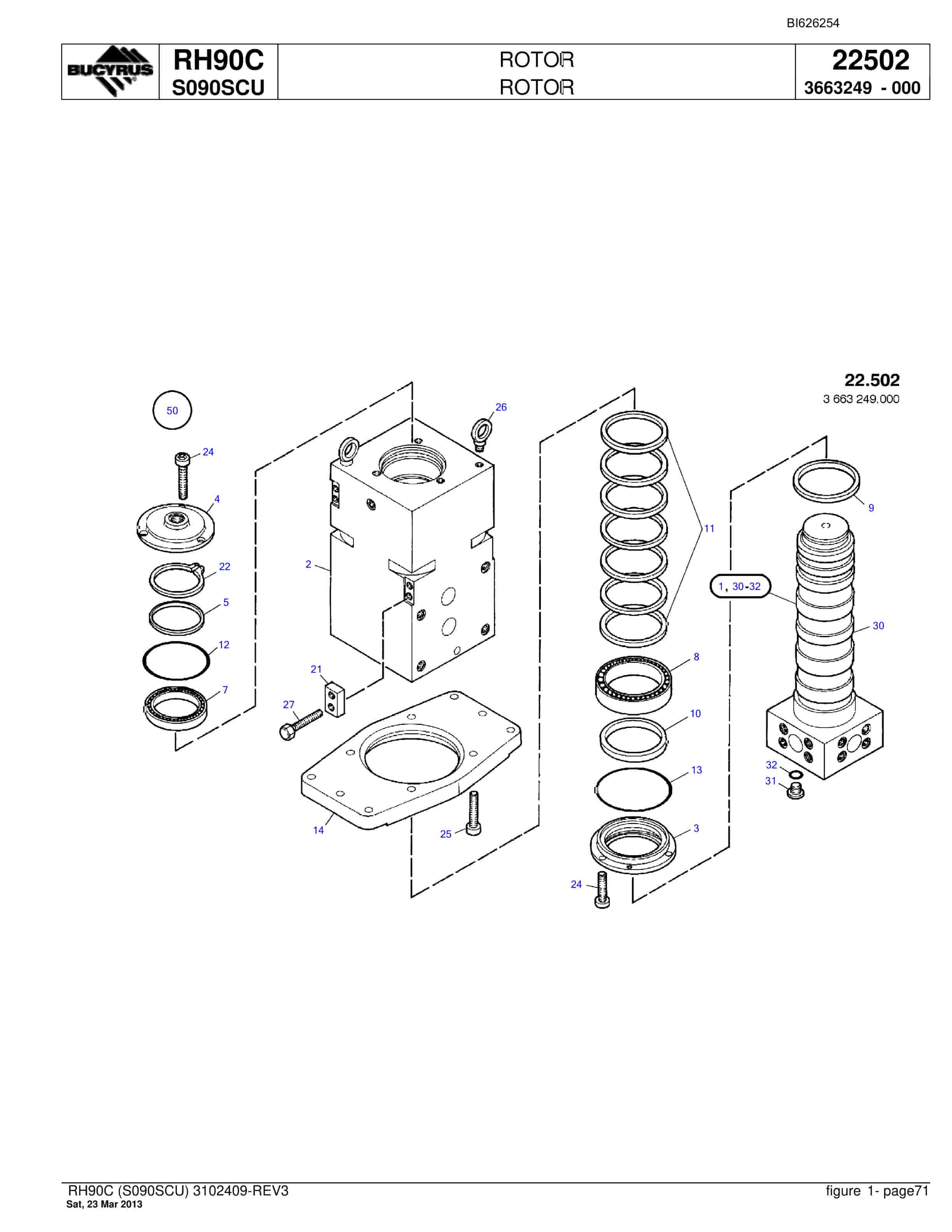Bucyrus RH90C Hydraulic Excavator Parts Catalog BI626254-2