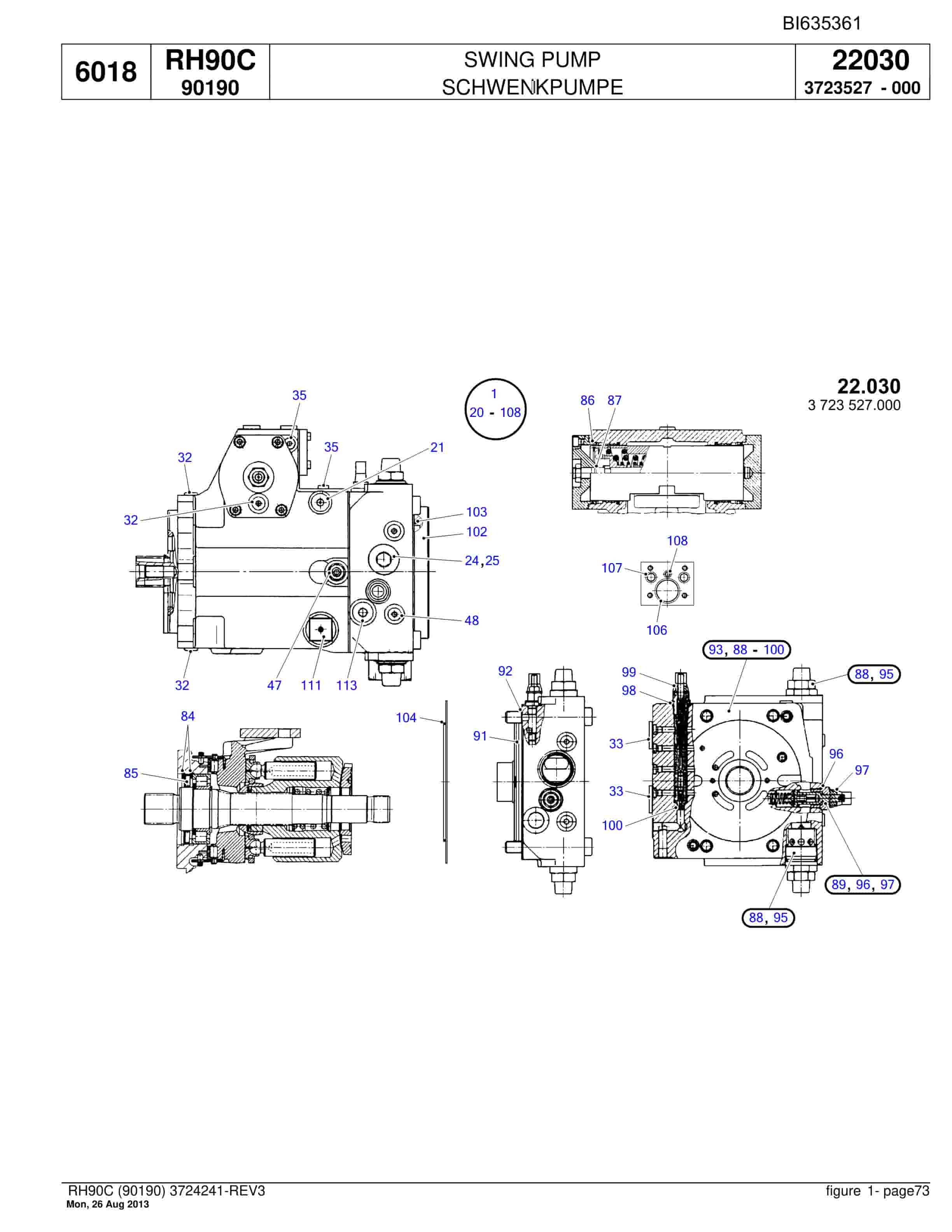 Bucyrus RH90C Hydraulic Excavator Parts Catalog BI635361-2