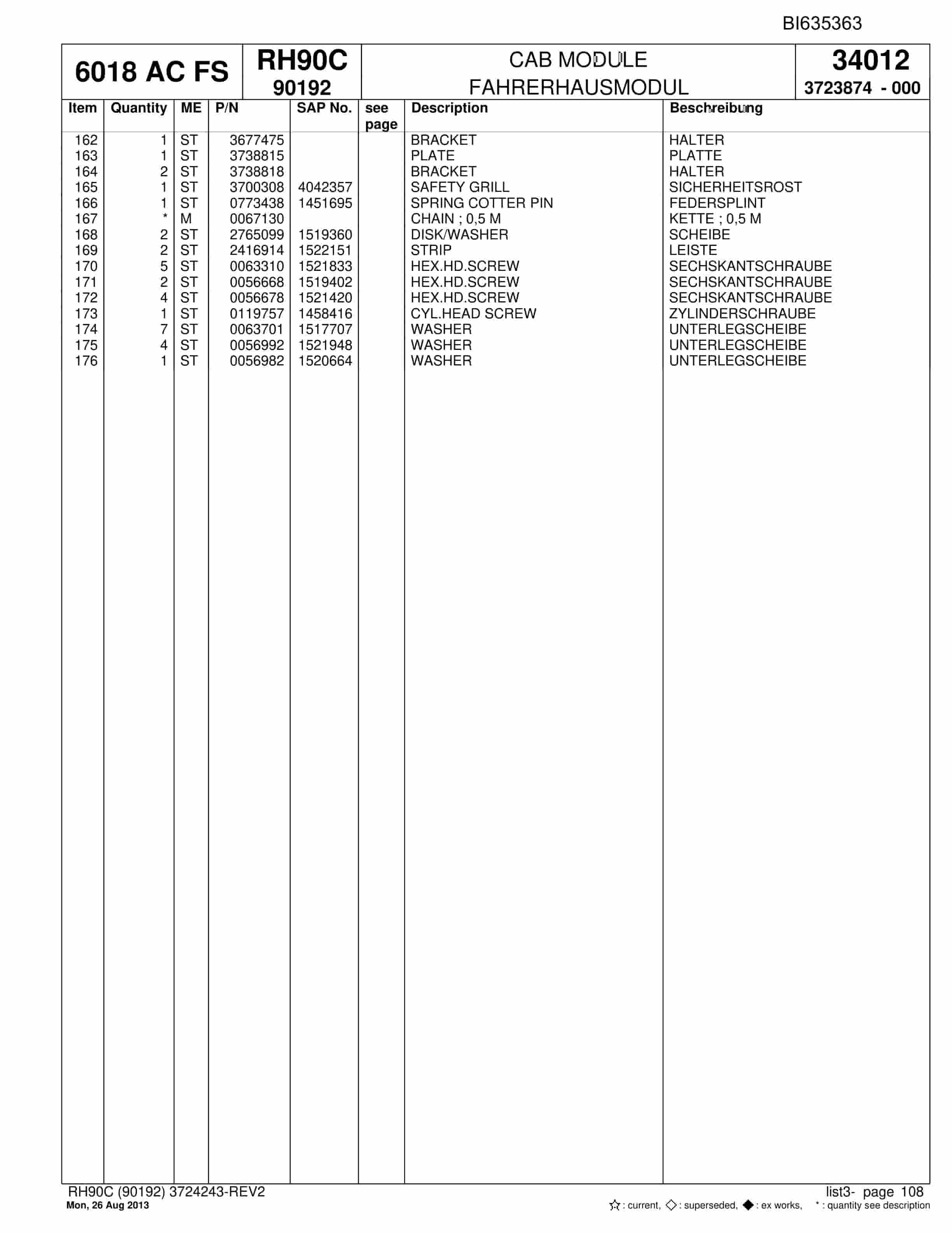 Bucyrus RH90C Hydraulic Excavator Parts Catalog BI635363-4