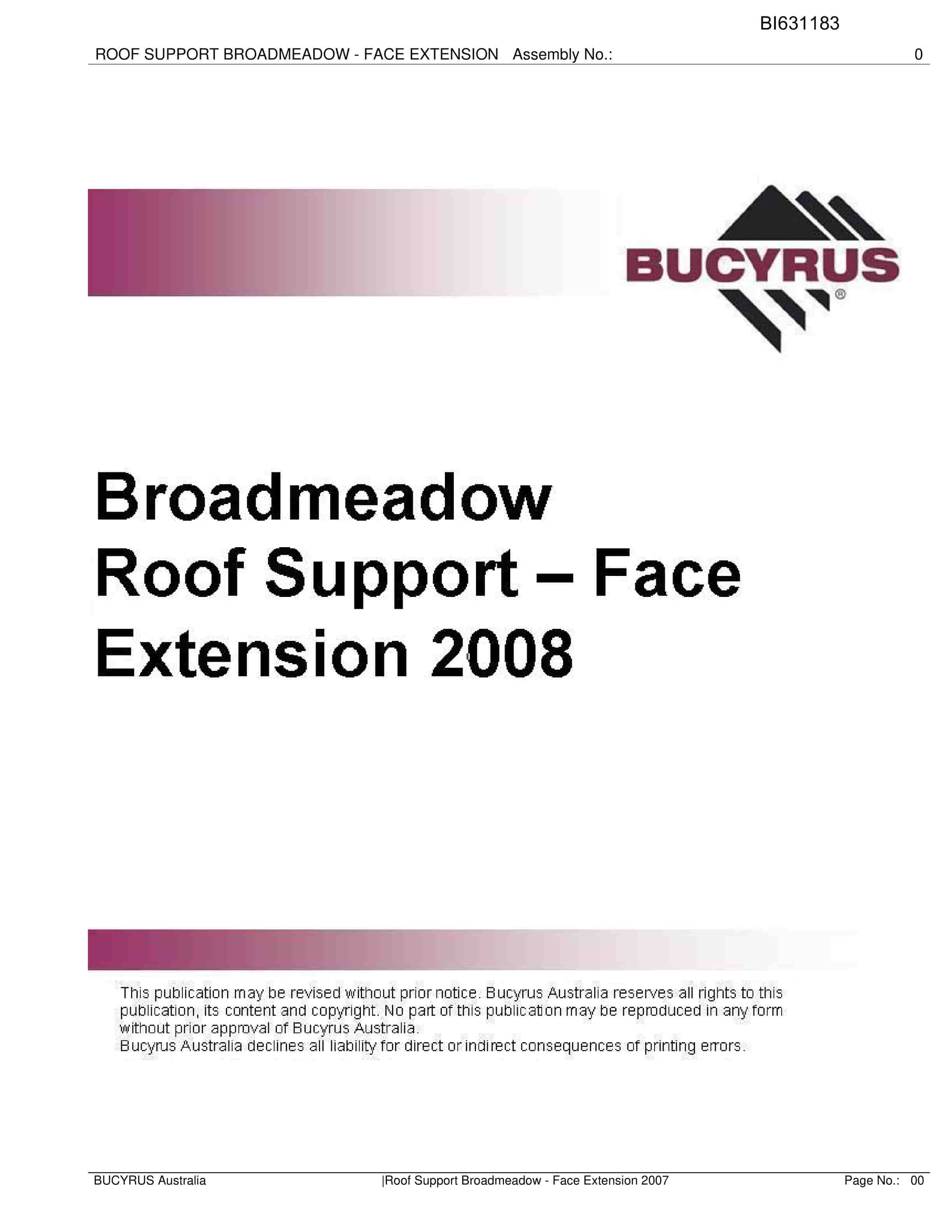 Bucyrus Roof Support Broadmeadow - Face Extension 2007 Parts Catalog BI631183