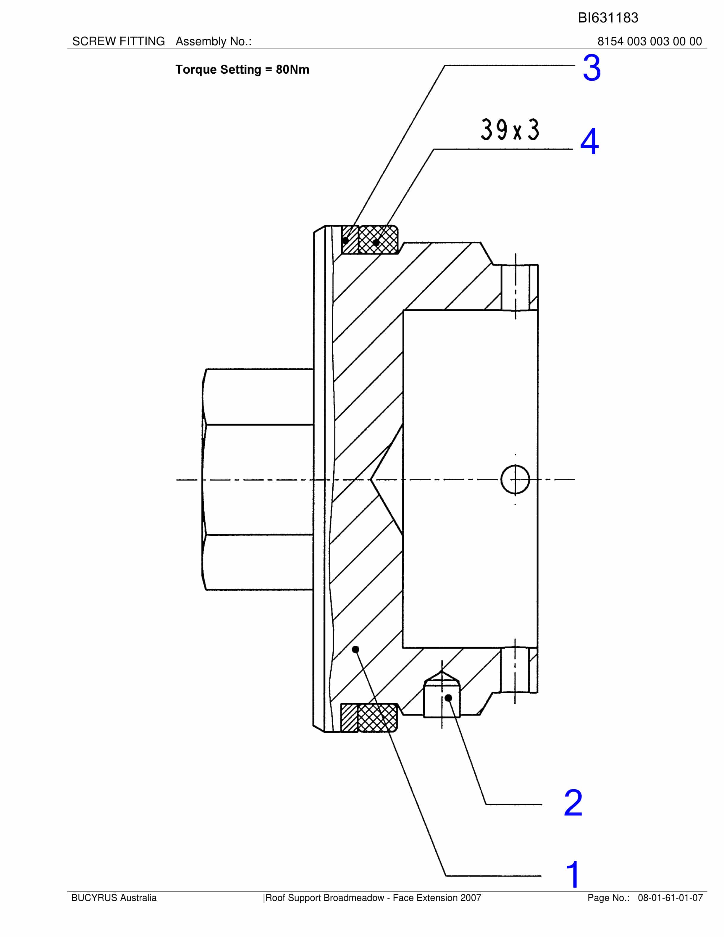 Bucyrus Roof Support Broadmeadow - Face Extension 2007 Parts Catalog BI631183-2