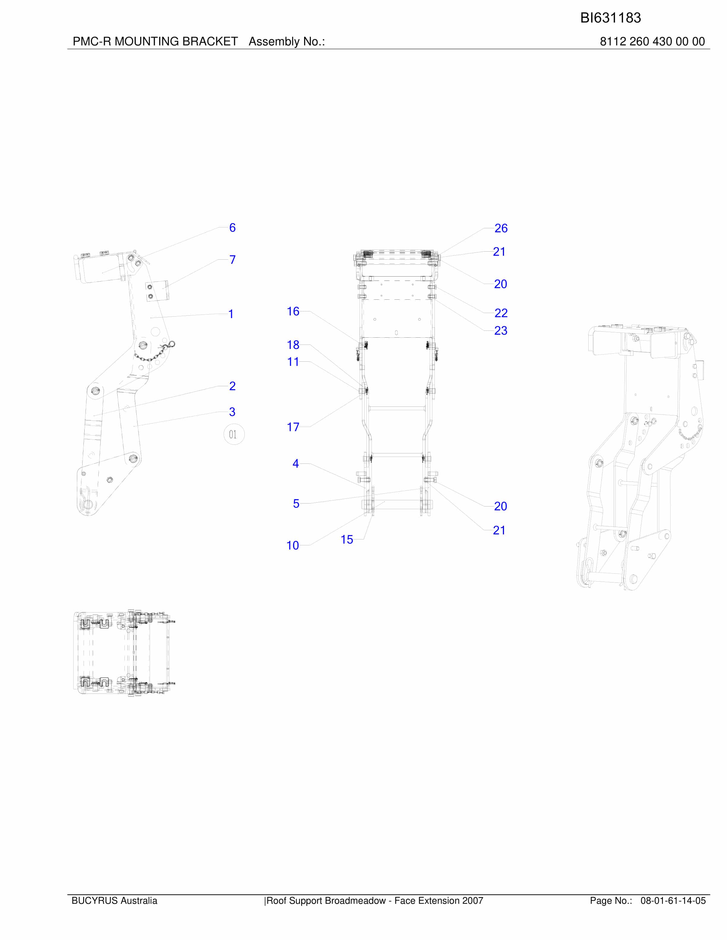 Bucyrus Roof Support Broadmeadow - Face Extension 2007 Parts Catalog BI631183-5