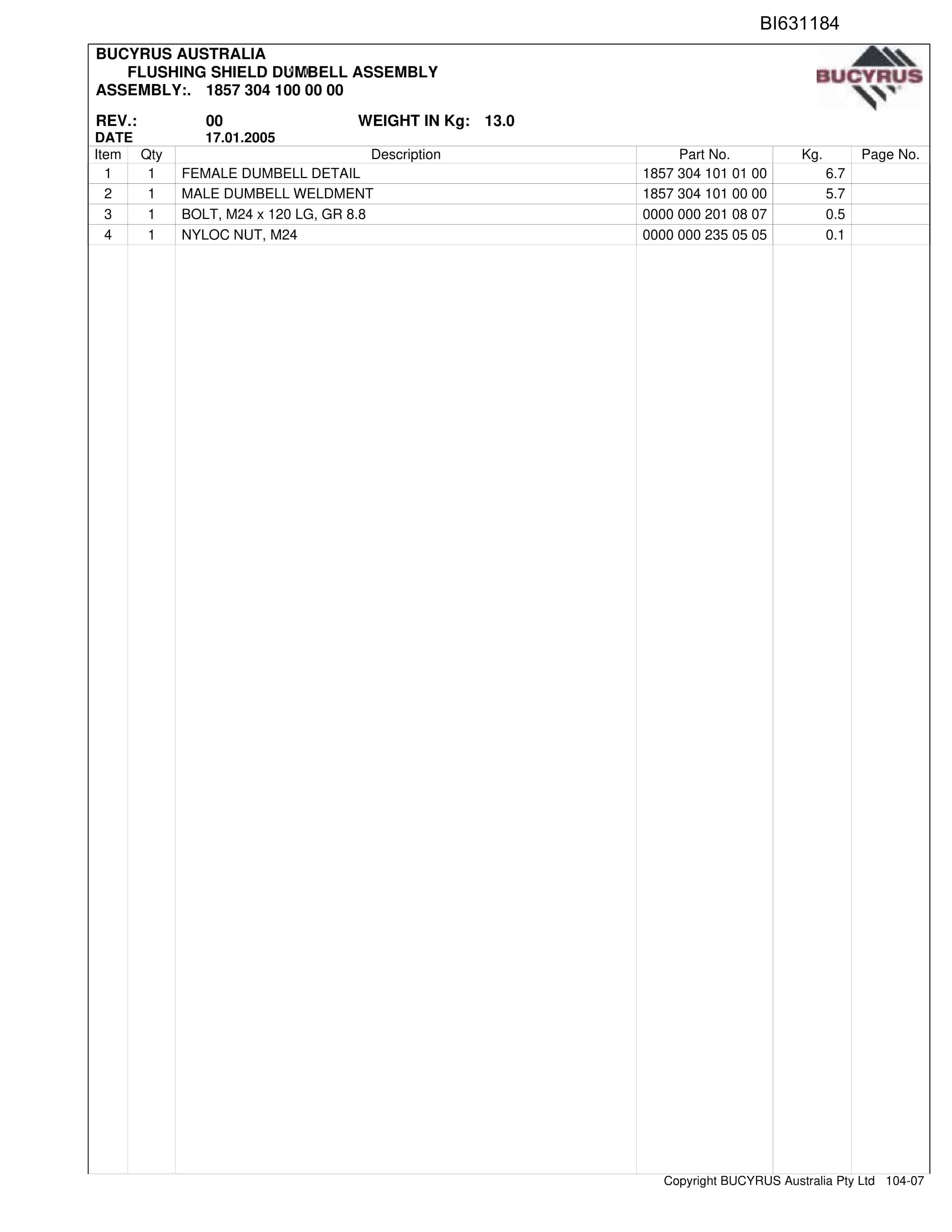 Bucyrus Roof Support Broadmeadow - Original Equipment Parts Catalog BI631184-4