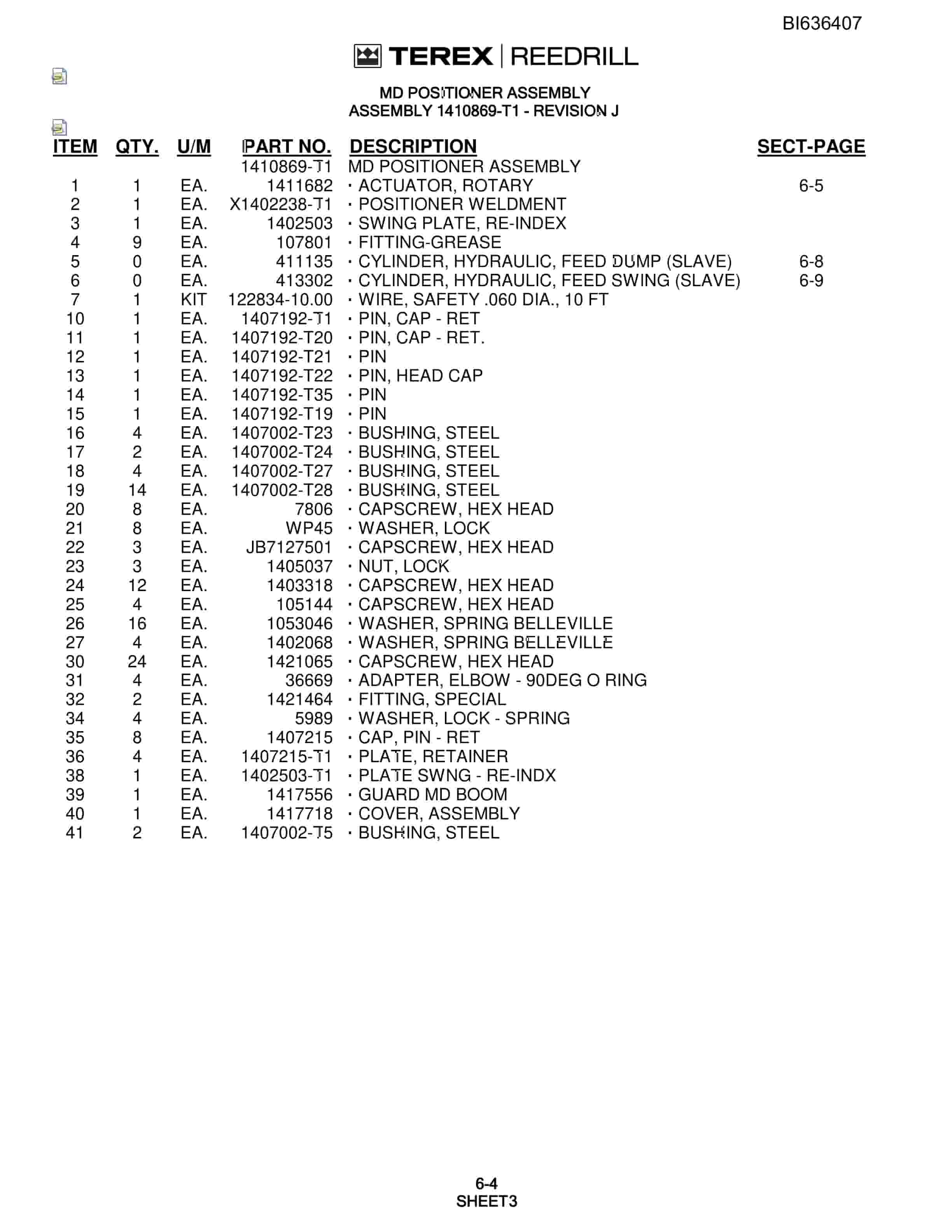 Bucyrus S042177 Parts Catalog BI636407-4
