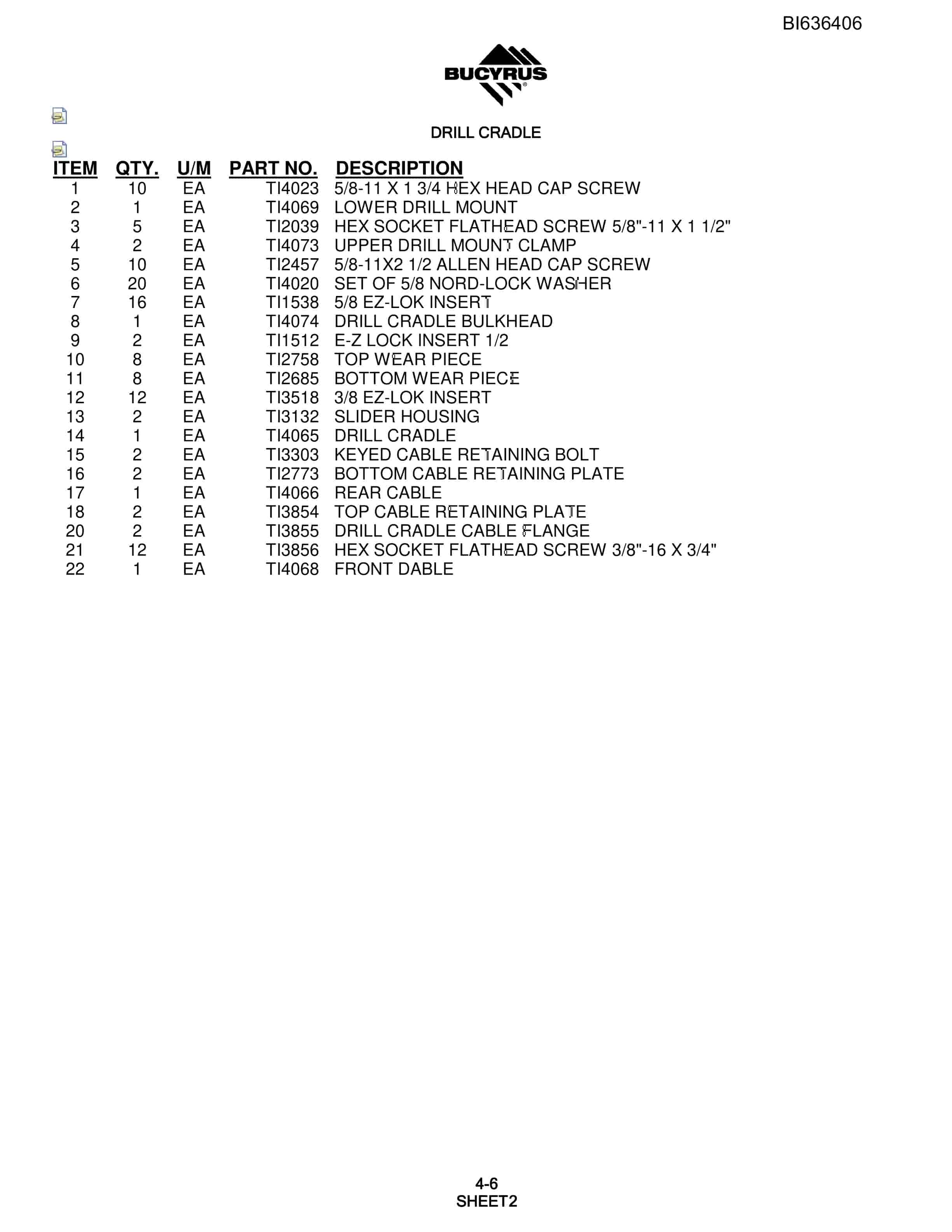 Bucyrus S09-6235-45-55-65 Parts Catalog BI636406-2