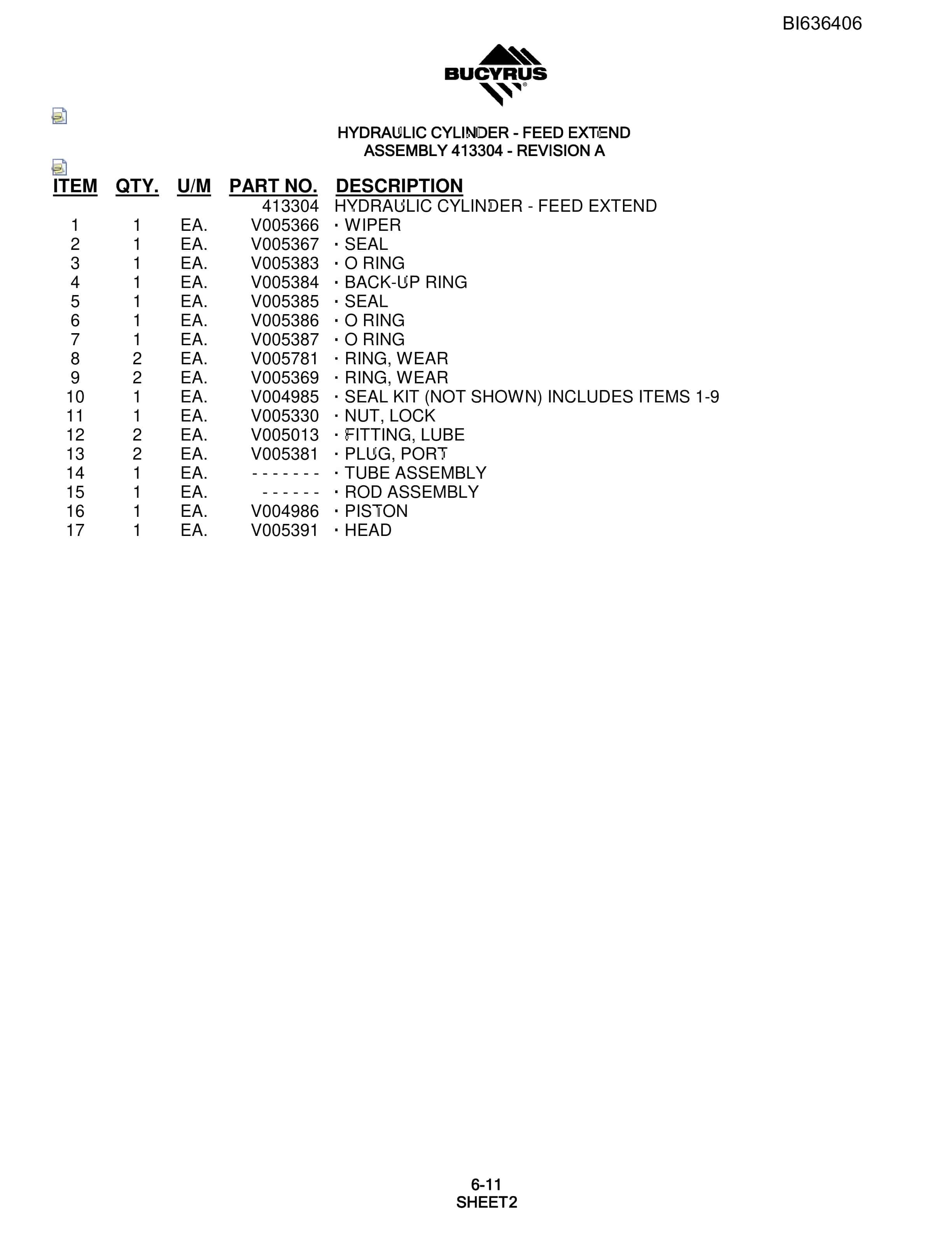 Bucyrus S09-6235-45-55-65 Parts Catalog BI636406-4