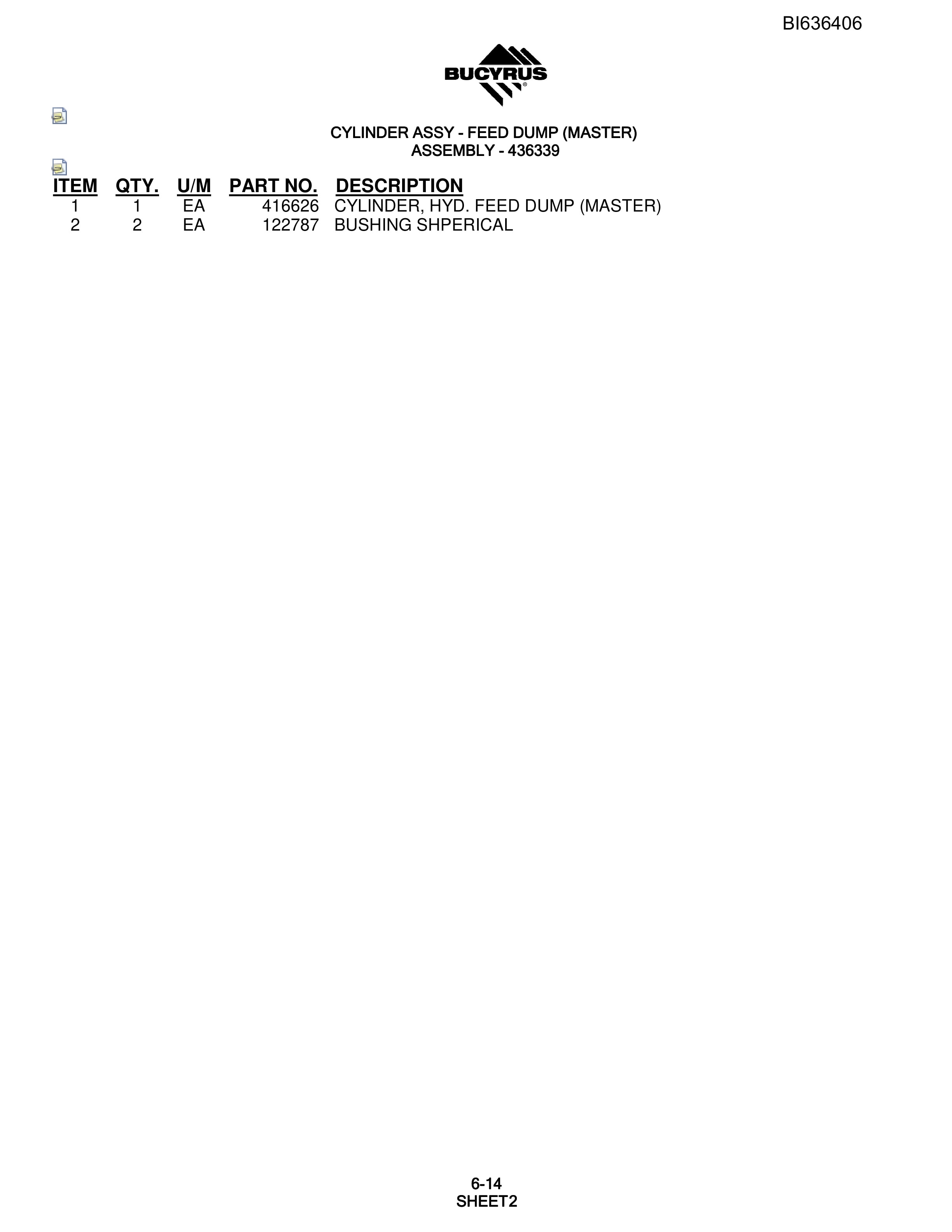 Bucyrus S09-6235-45-55-65 Parts Catalog BI636406-5