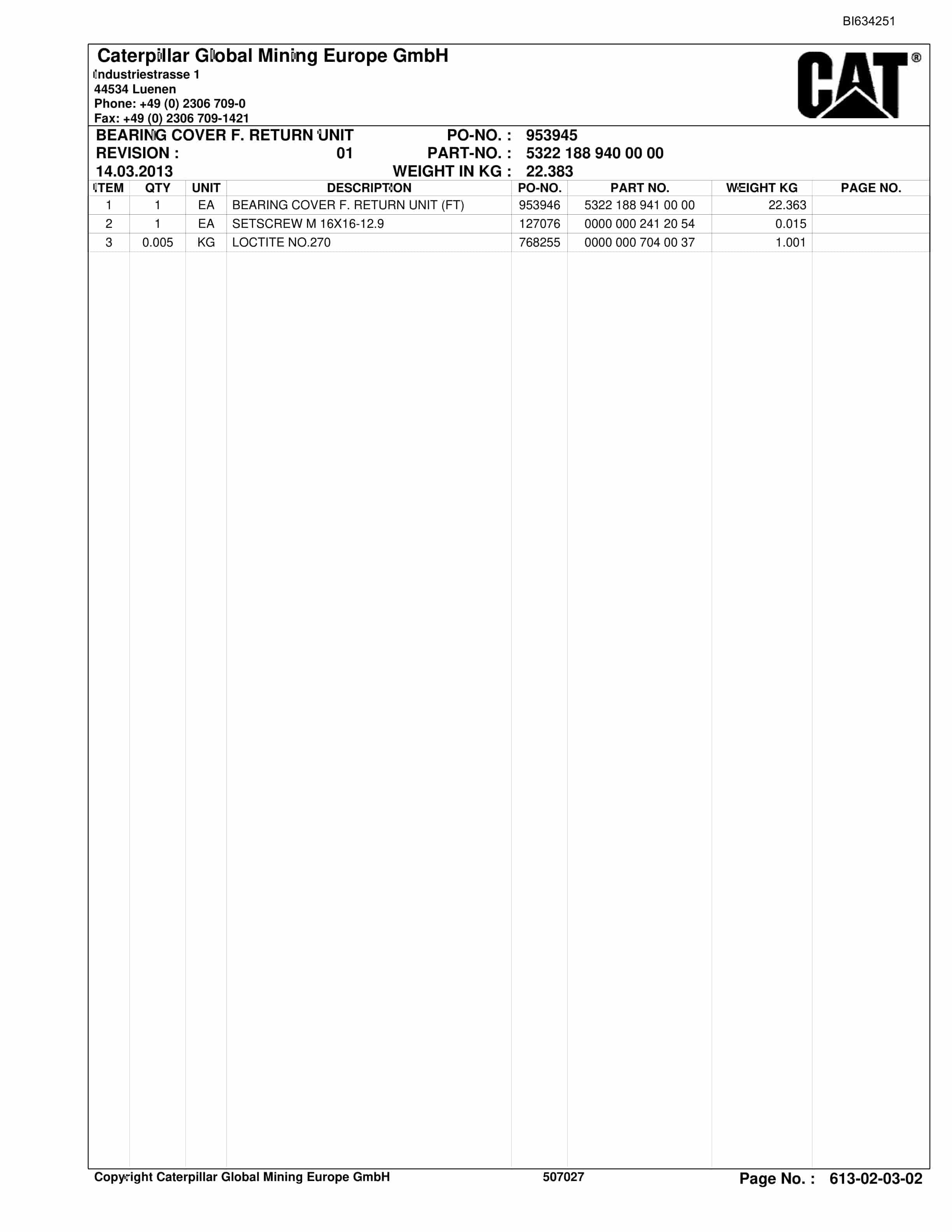 Bucyrus SBSL PF 6-1542 CA.52 M LG Parts Catalog BI634251-2