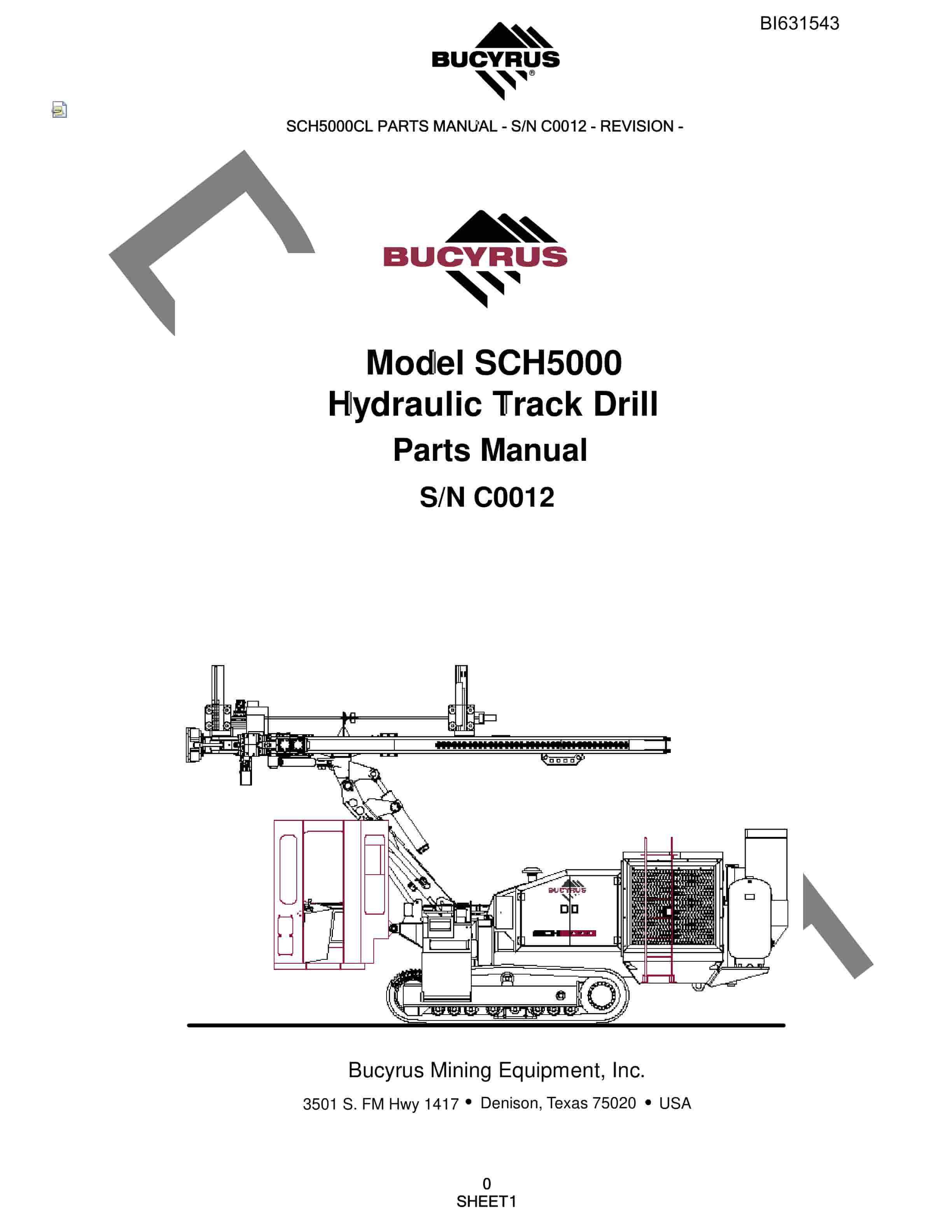 Bucyrus SCH5000 Hydraulic Track Drill Parts Manual BI631543