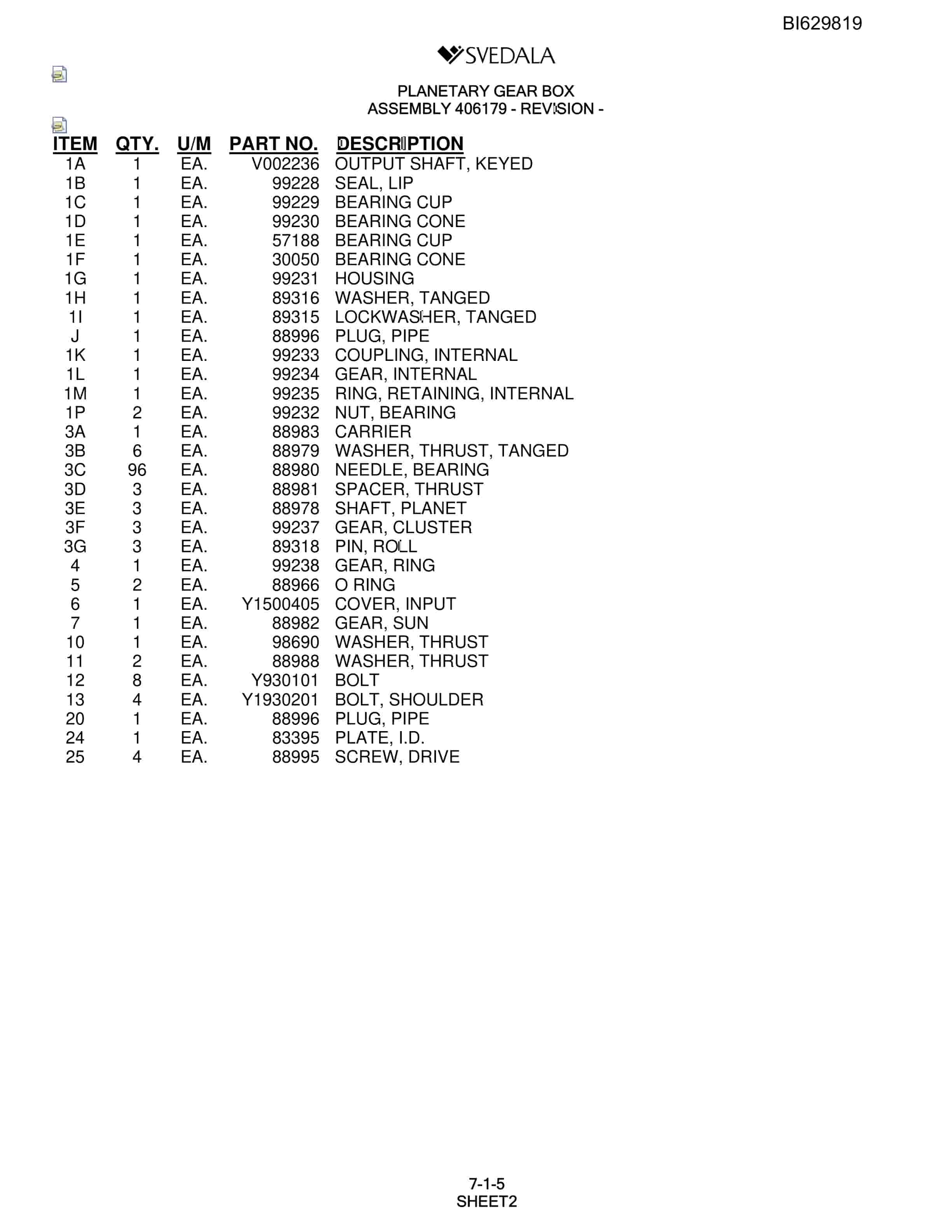 Bucyrus SCH5000 Parts Catalog BI629819-2