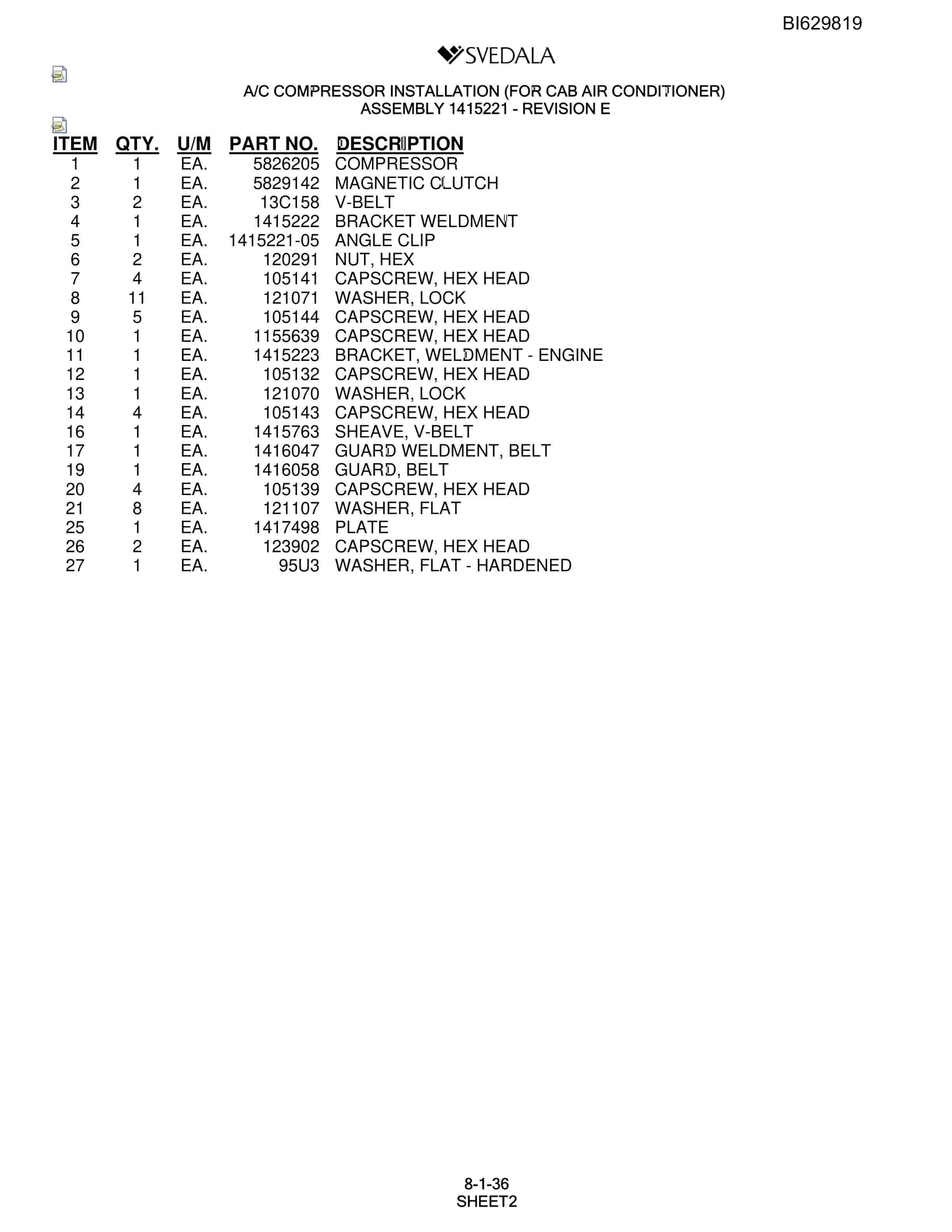 Bucyrus SCH5000 Parts Catalog BI629819-4