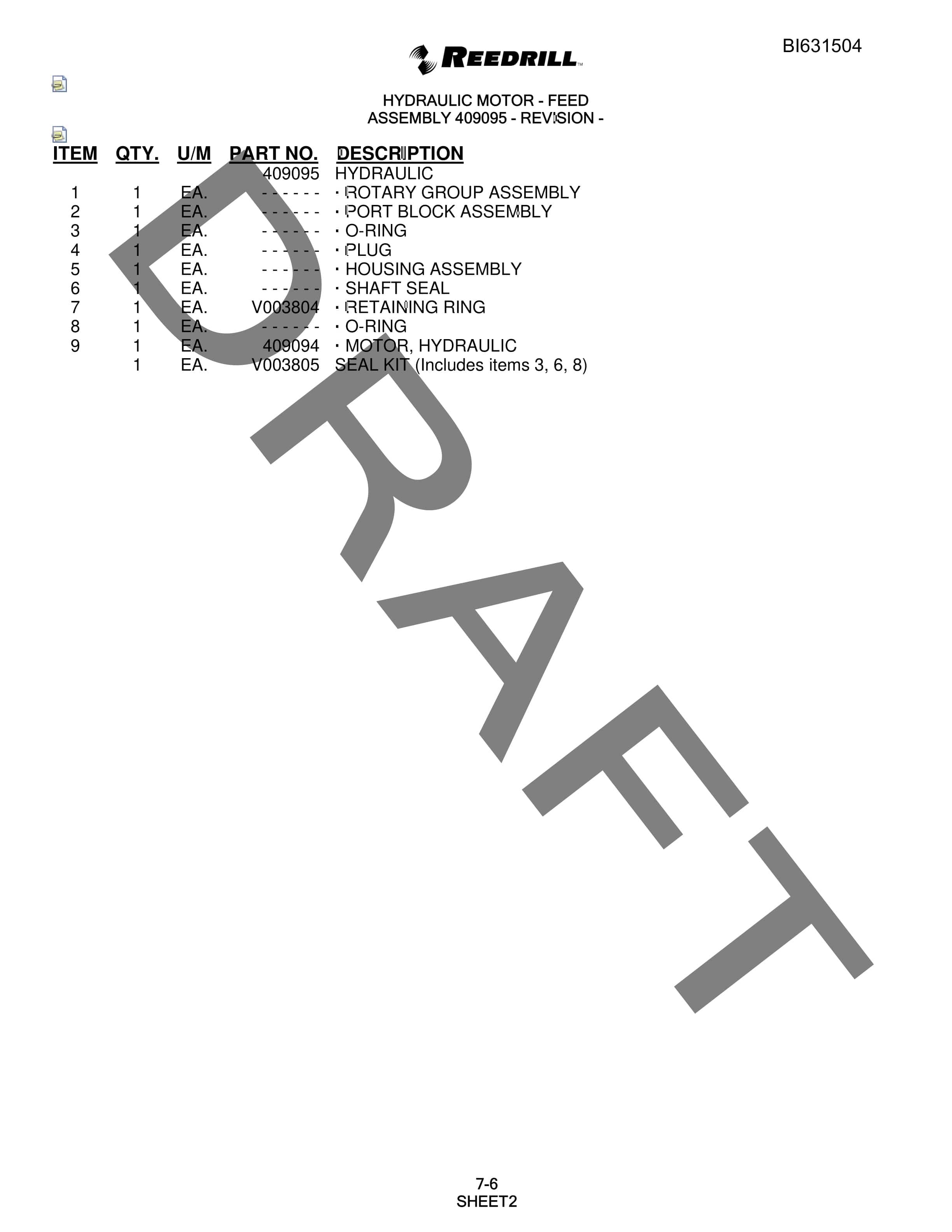 Bucyrus SCH5000 Parts Catalog BI631504-2