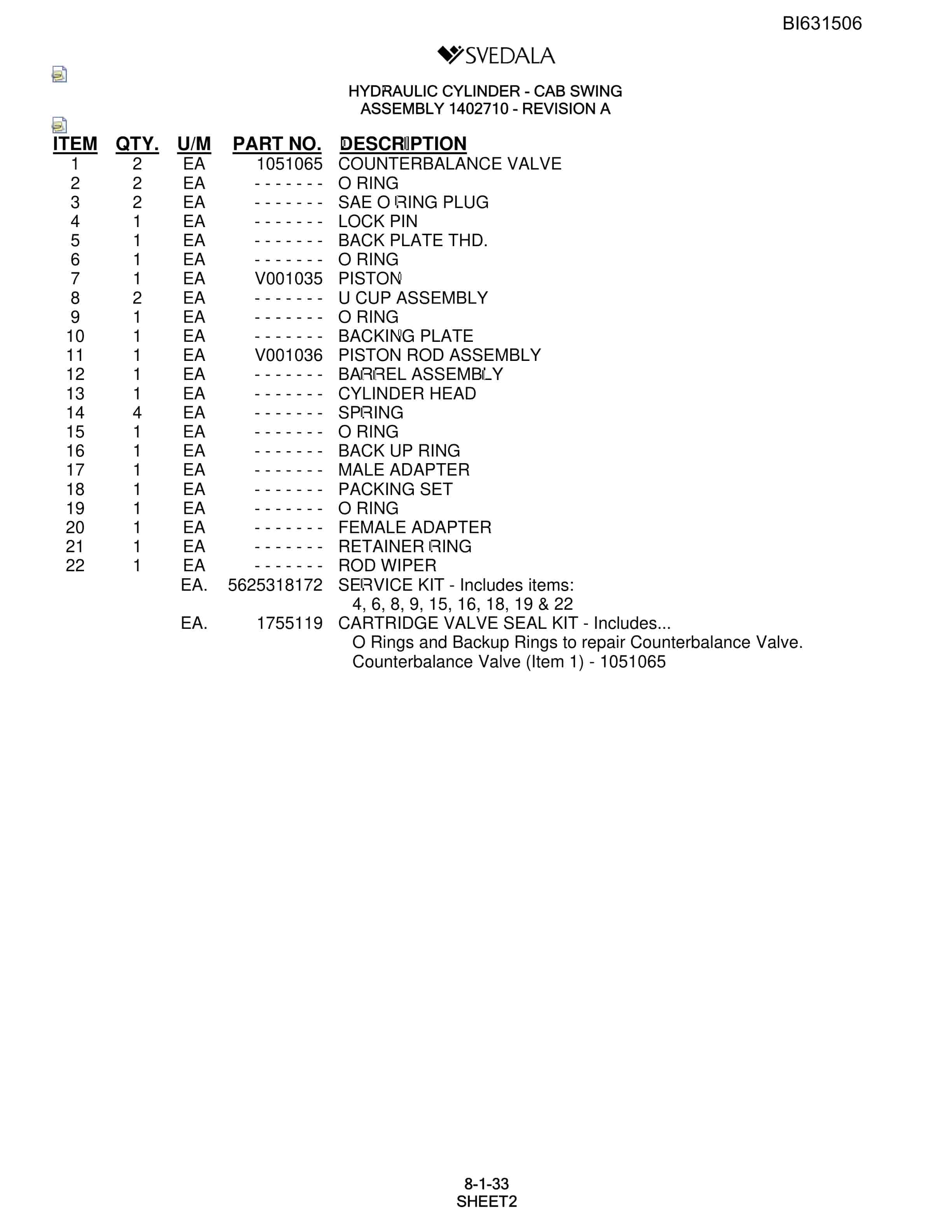 Bucyrus SCH5000 Parts Catalog BI631506-4