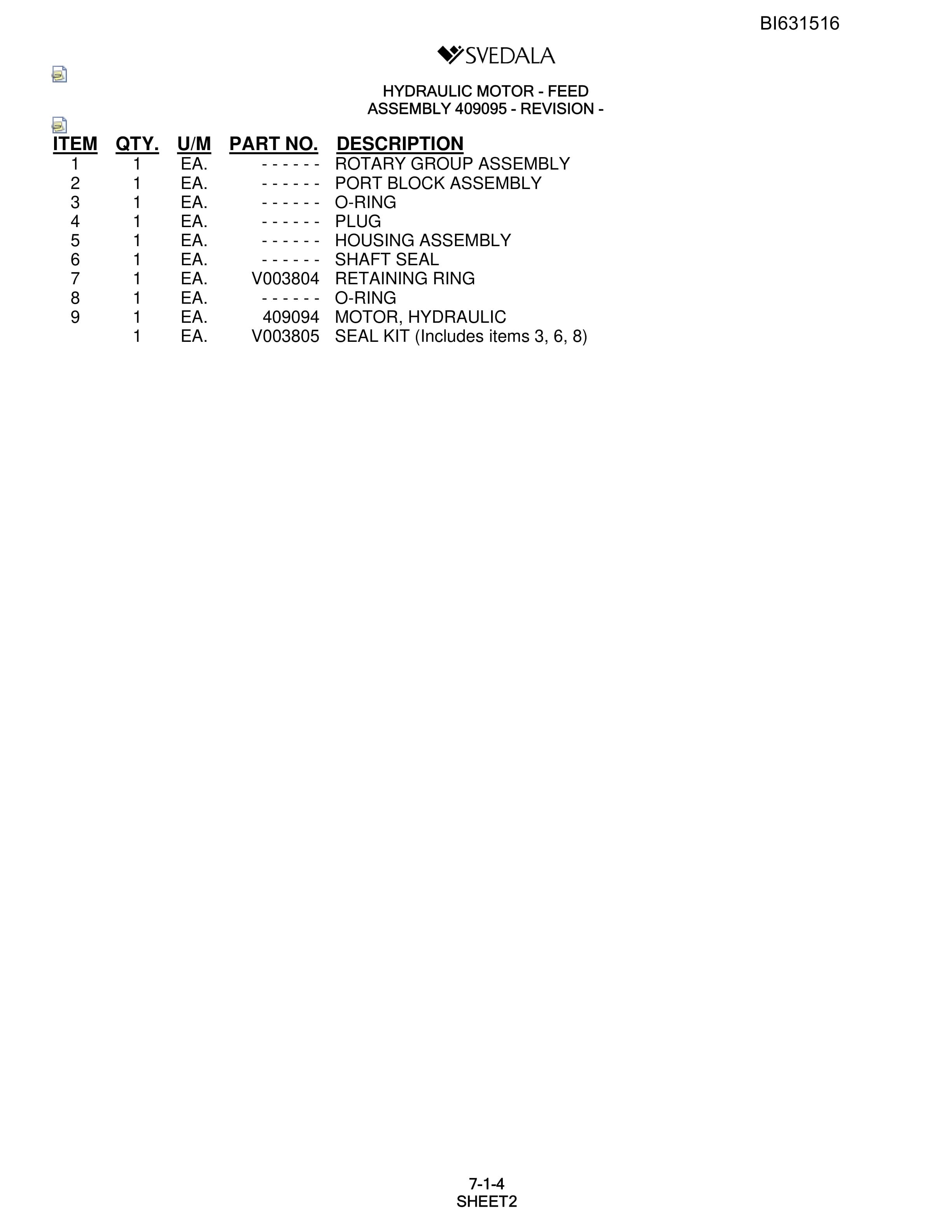 Bucyrus SCH5000 Parts Catalog BI631516-2
