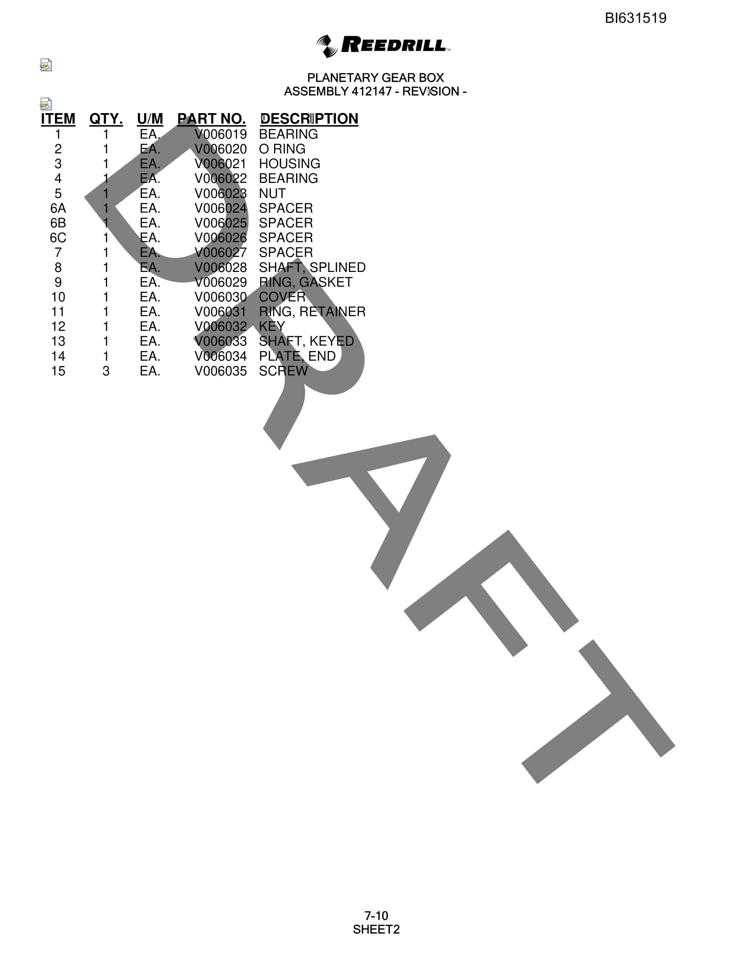 Bucyrus SCH5000 Parts Catalog BI631519-2