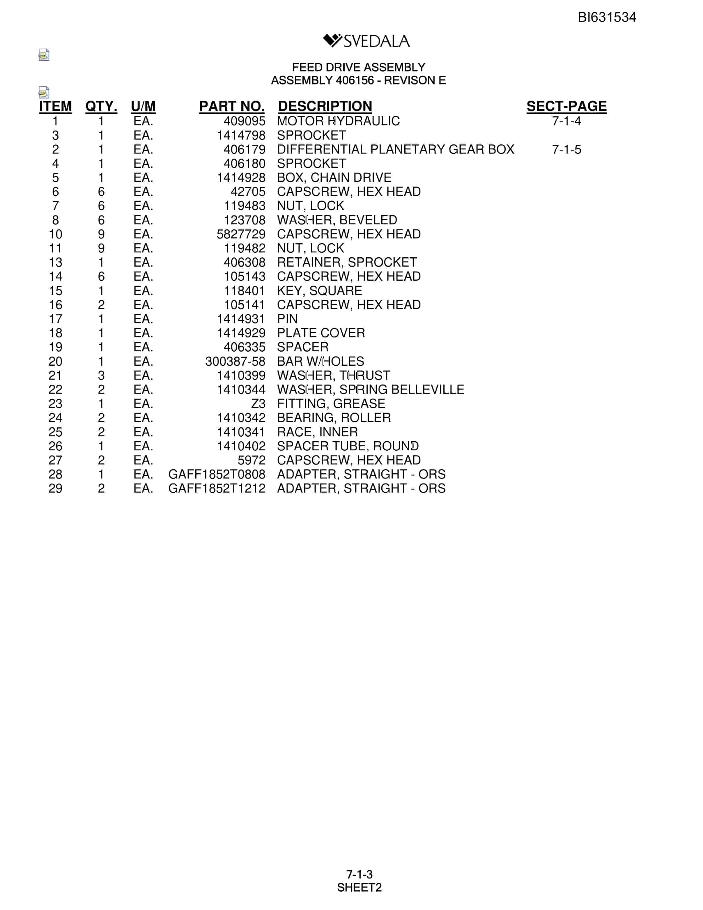 Bucyrus SCH5000 Parts Catalog BI631534-2