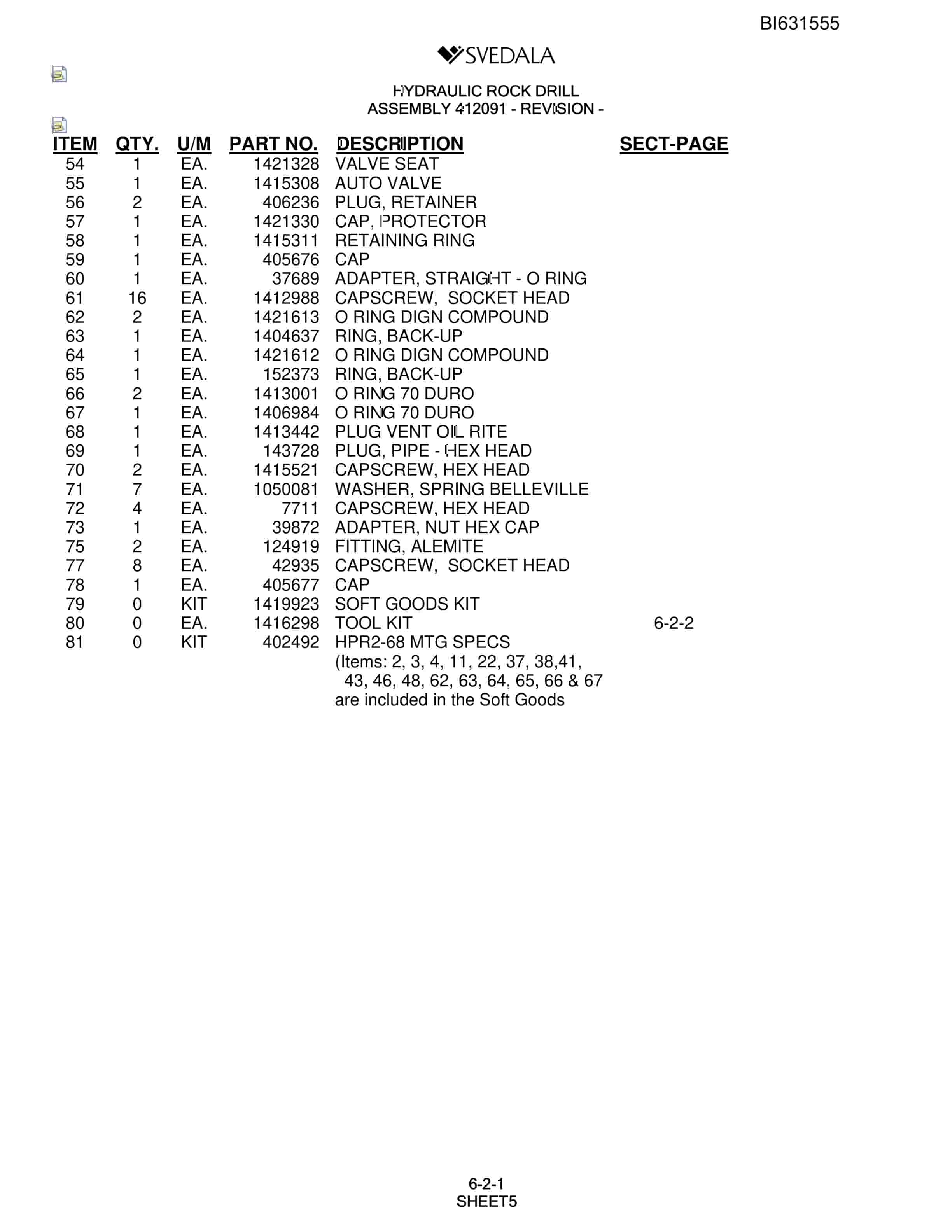 Bucyrus SCH5000 Parts Catalog BI631555-2
