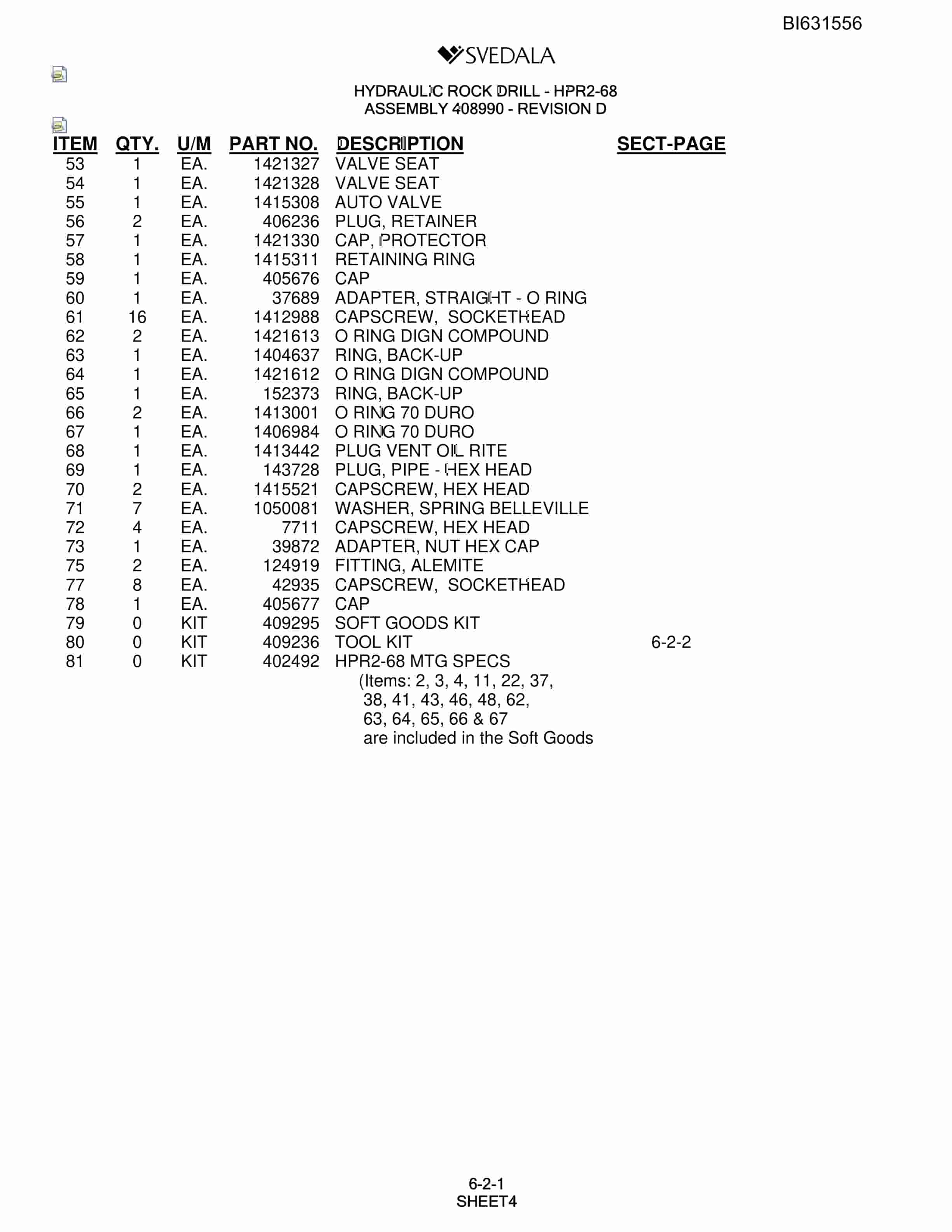 Bucyrus SCH5000 Parts Catalog BI631556-2
