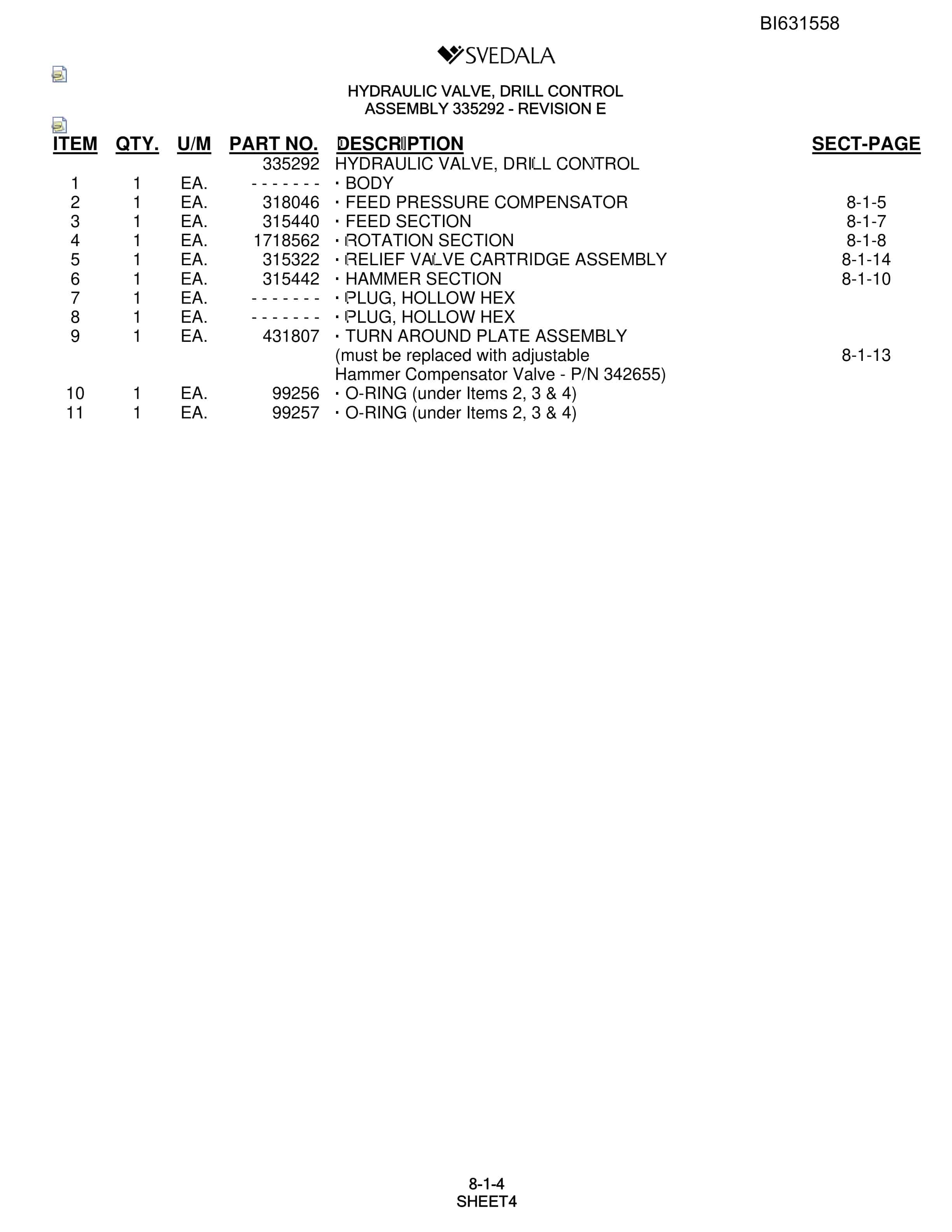 Bucyrus SCH5000 Parts Catalog BI631558-3