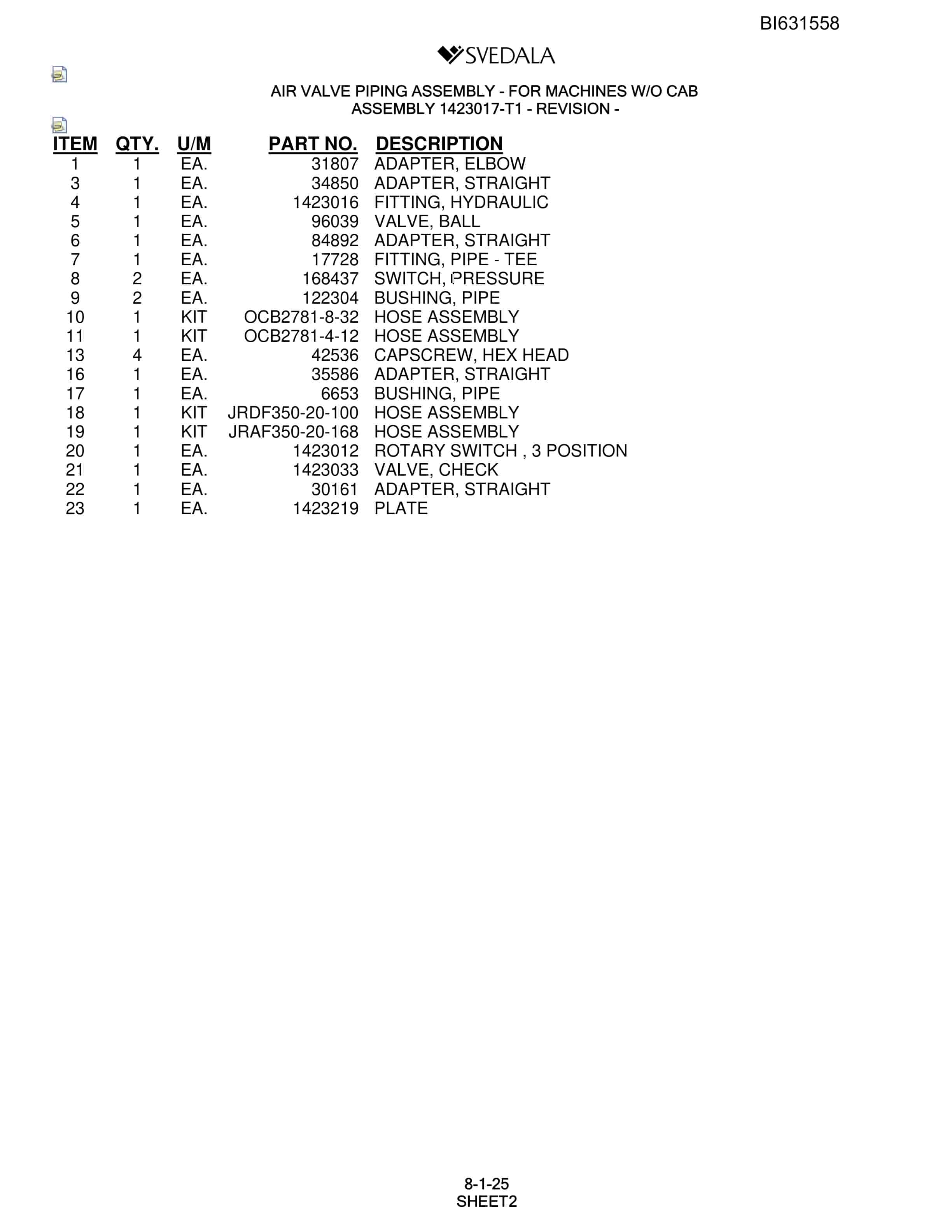 Bucyrus SCH5000 Parts Catalog BI631558-5
