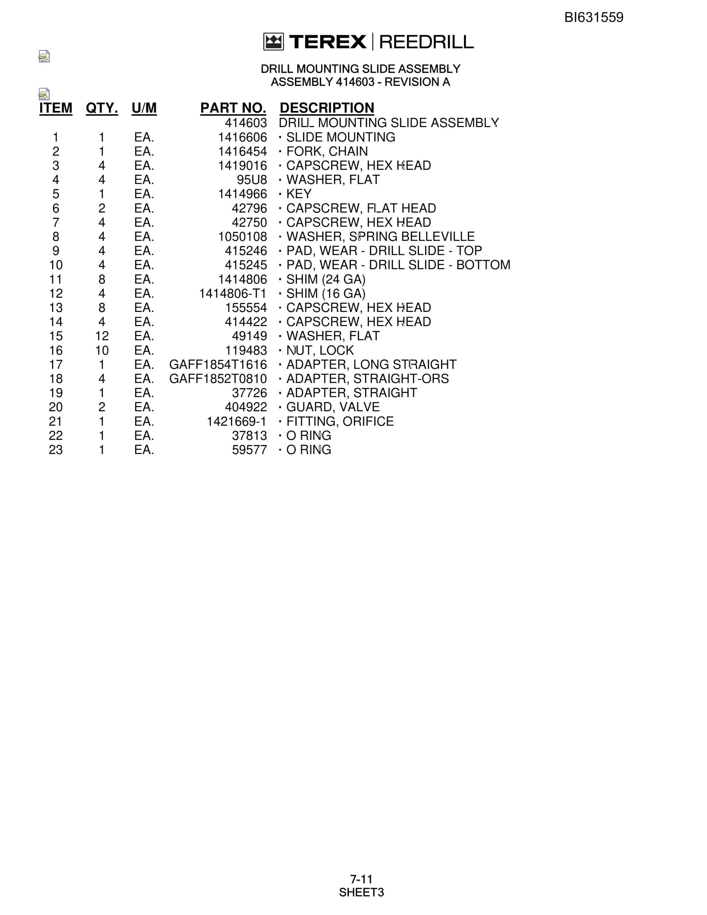 Bucyrus SCH5000 Parts Catalog BI631559-2