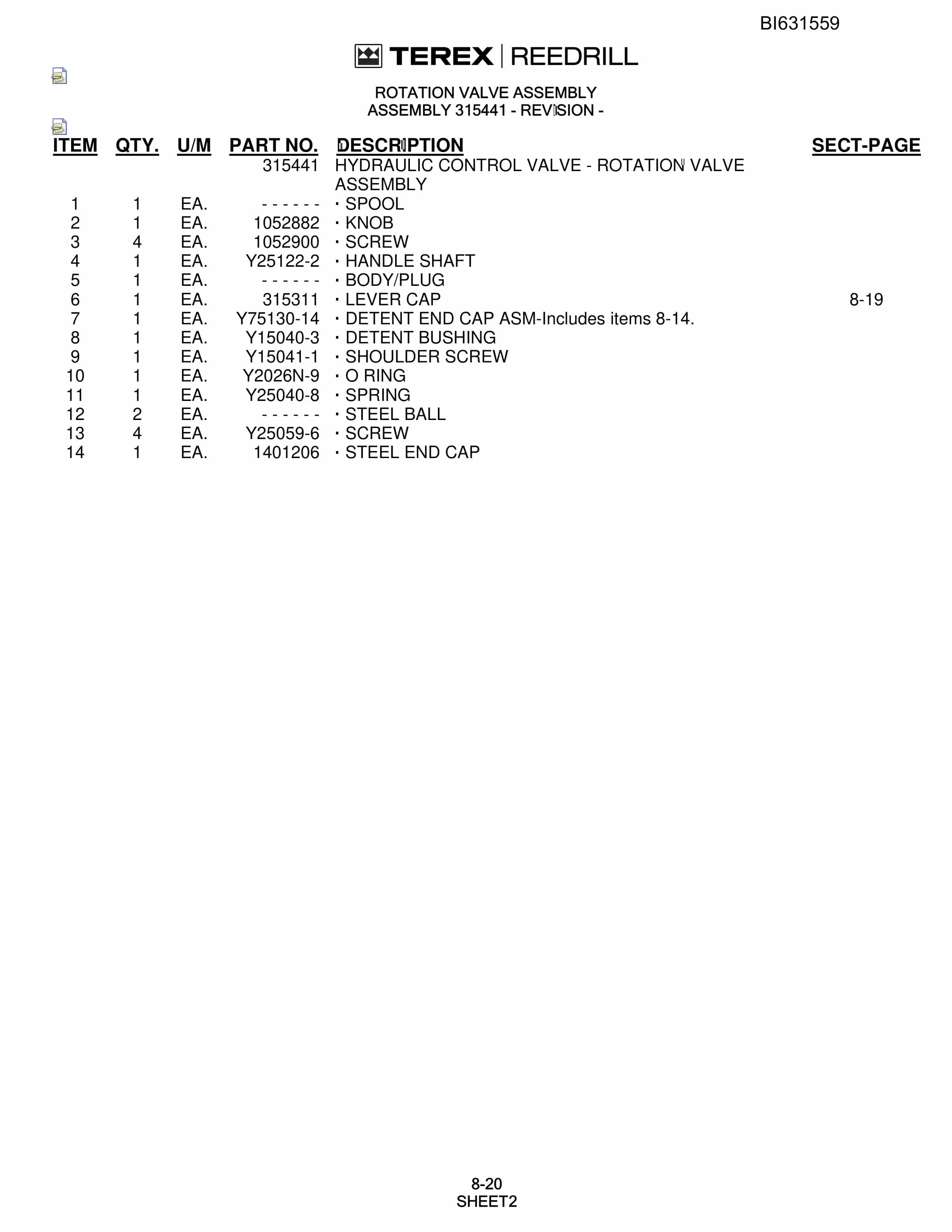 Bucyrus SCH5000 Parts Catalog BI631559-3