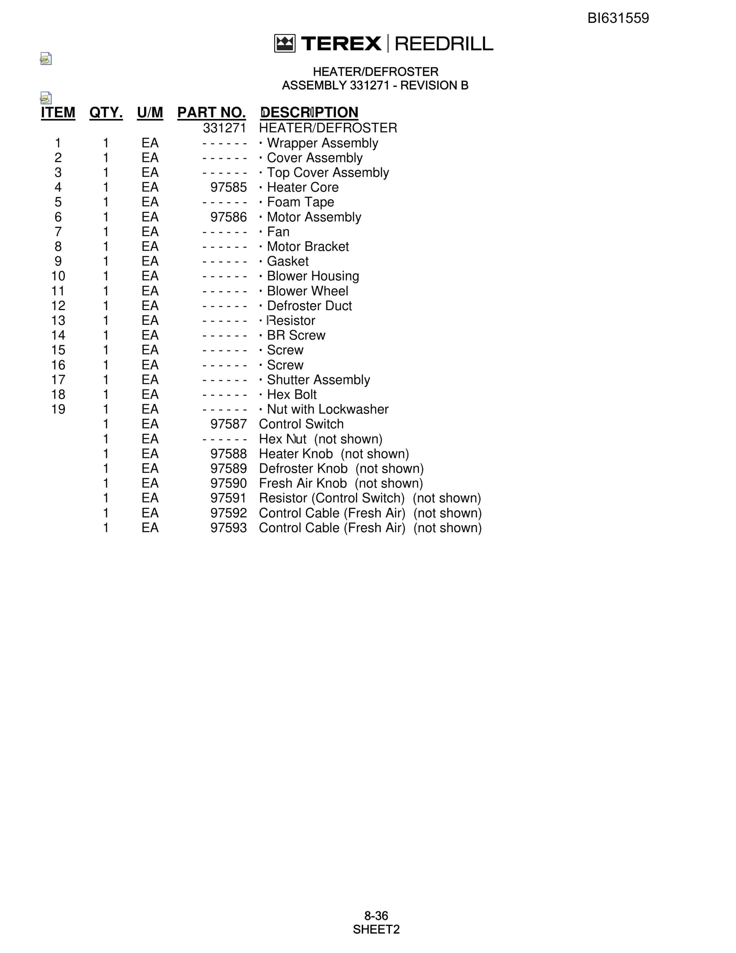 Bucyrus SCH5000 Parts Catalog BI631559-4