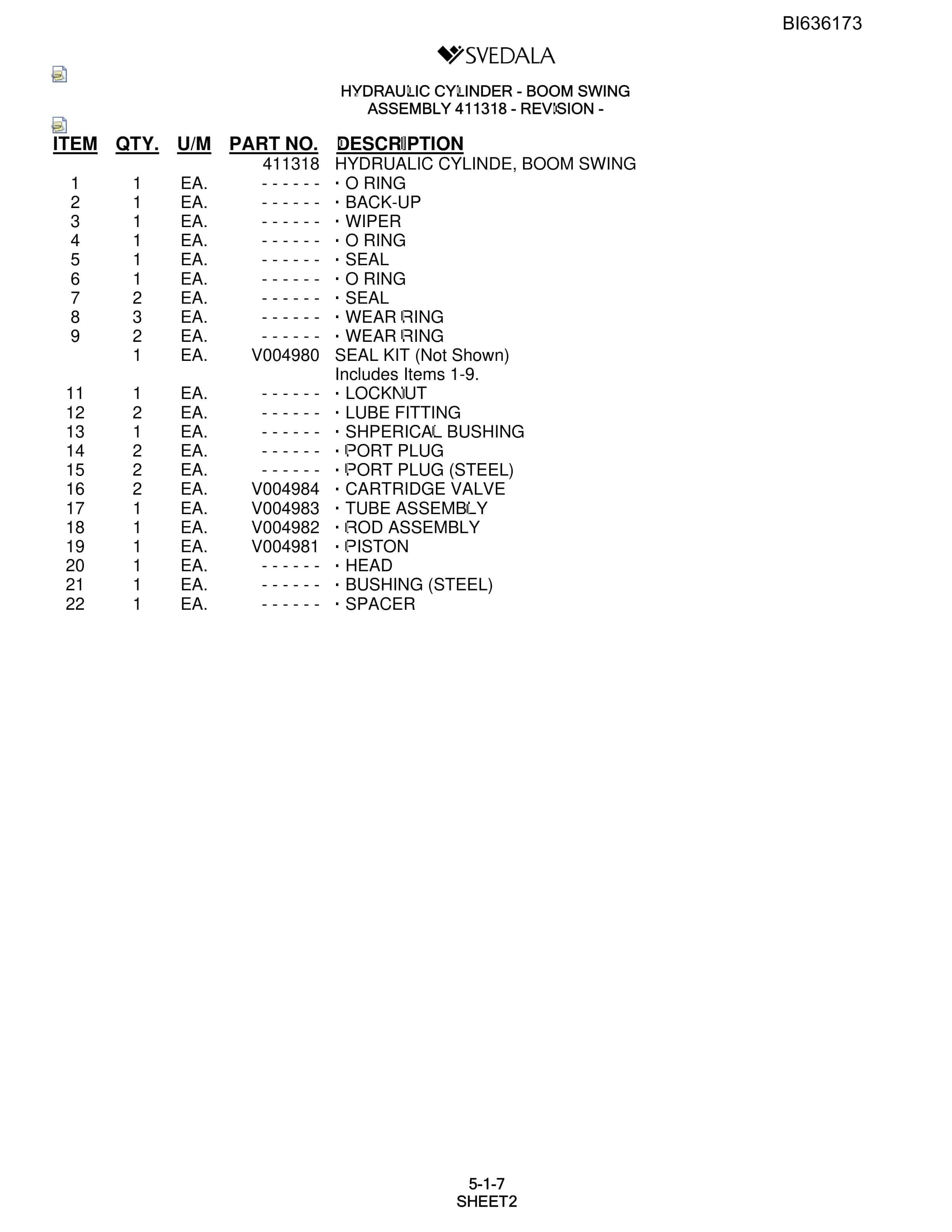 Bucyrus SCH5000 Parts Catalog BI636173-2